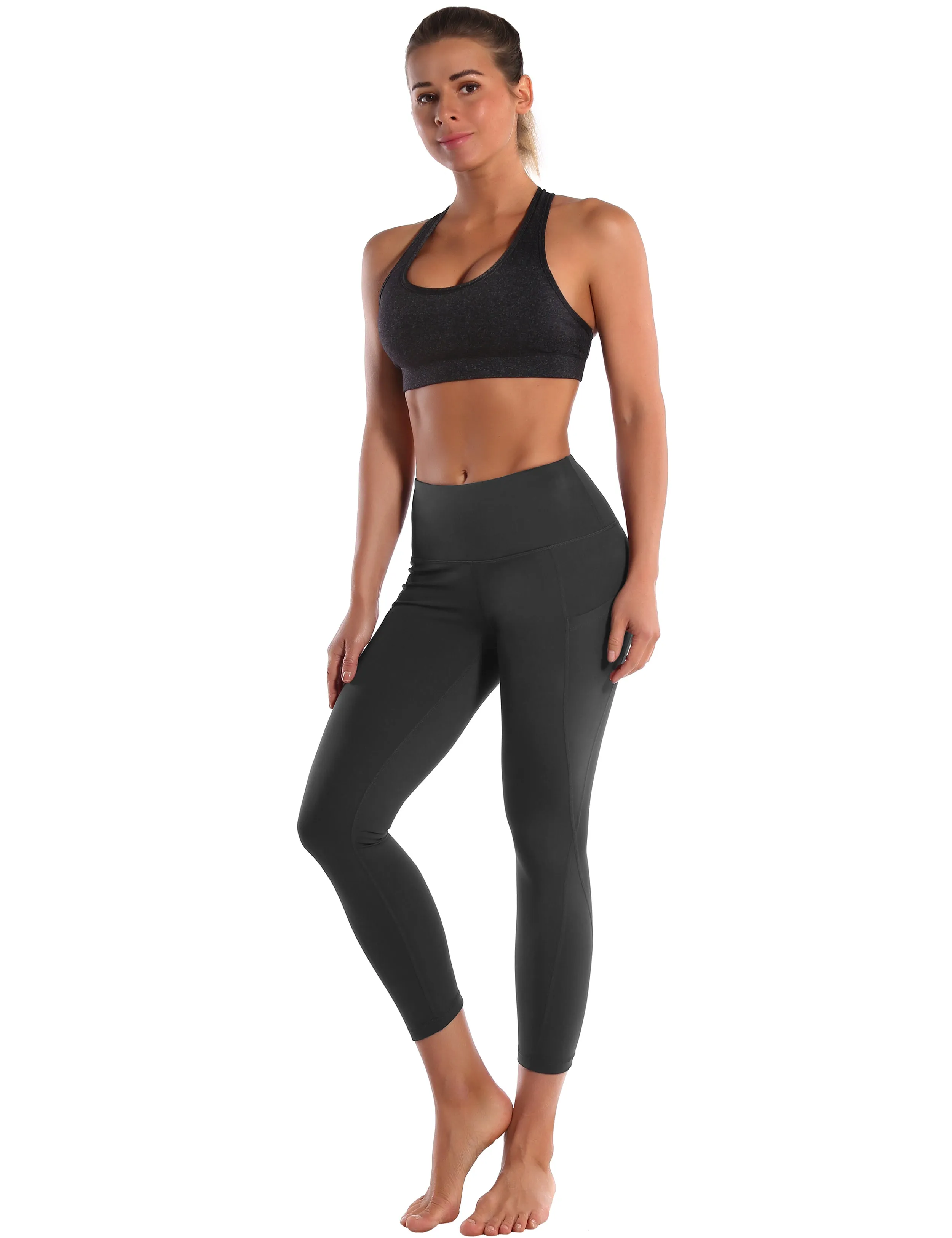 22" High Waist Side Pockets Capris shadowcharcoal_yoga