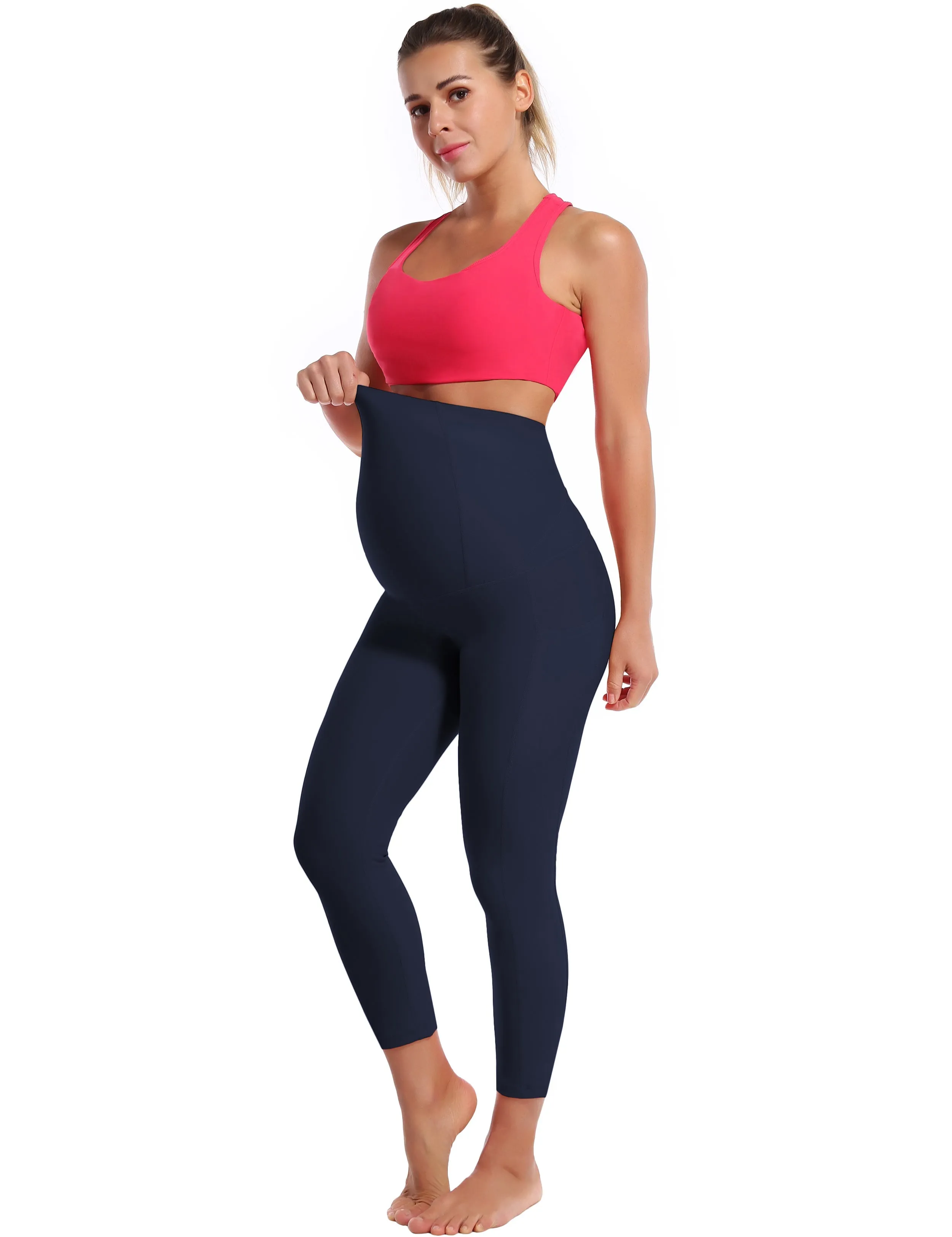 22" Side Pockets Maternity Yoga Pants darknavy_yoga