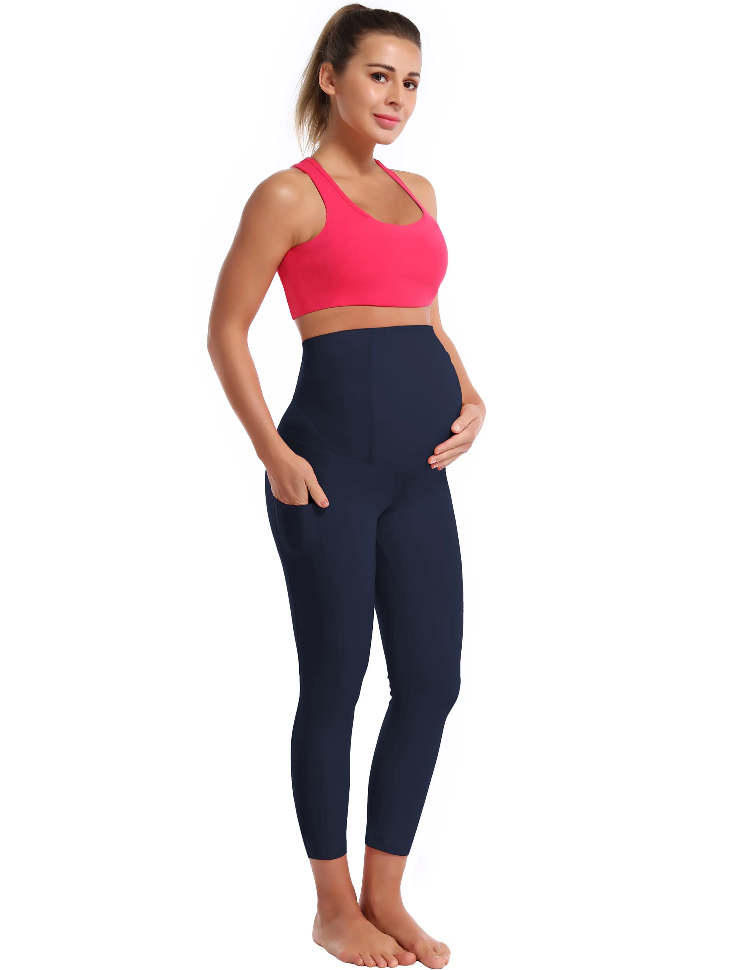 22" Side Pockets Maternity Yoga Pants darknavy_yoga