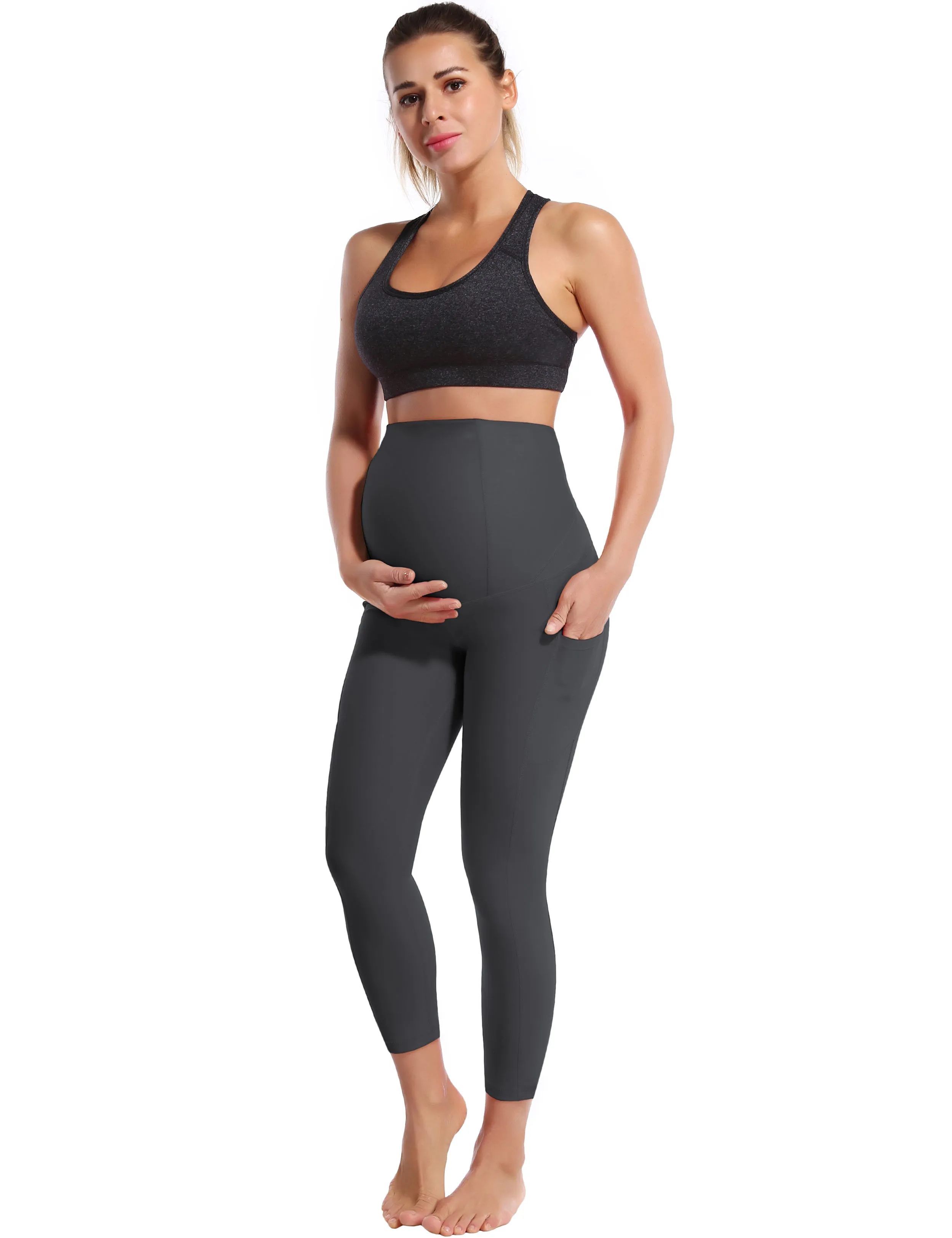 22" Side Pockets Maternity Yoga Pants shadowcharcoal_yoga