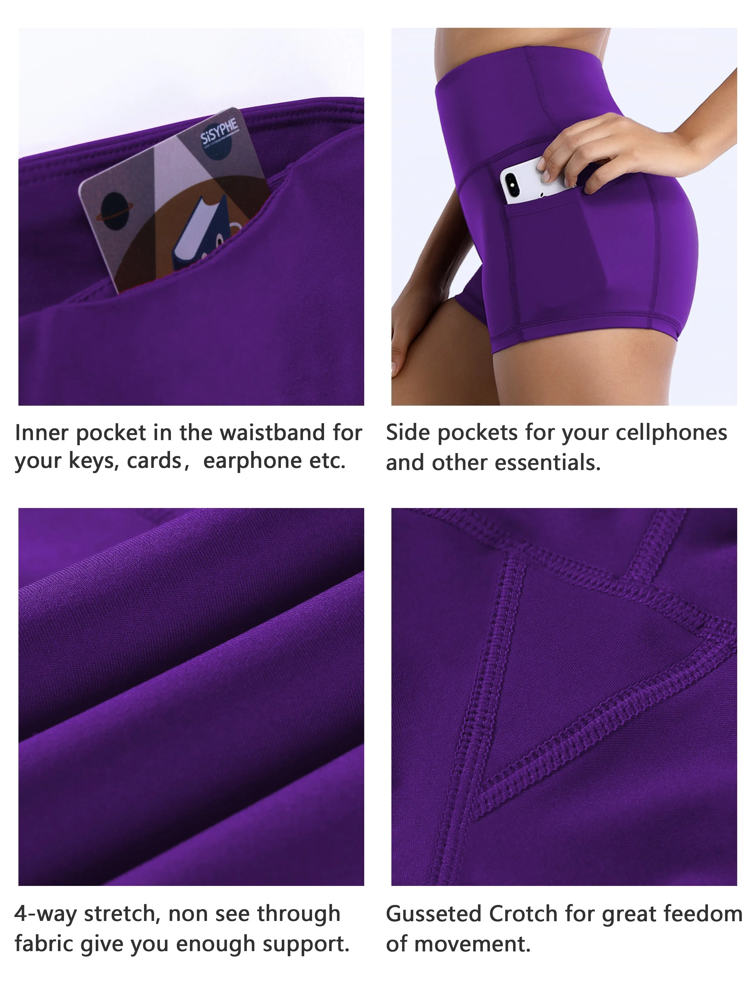 2.5" Side Pockets Yoga Shorts eggplantpurple