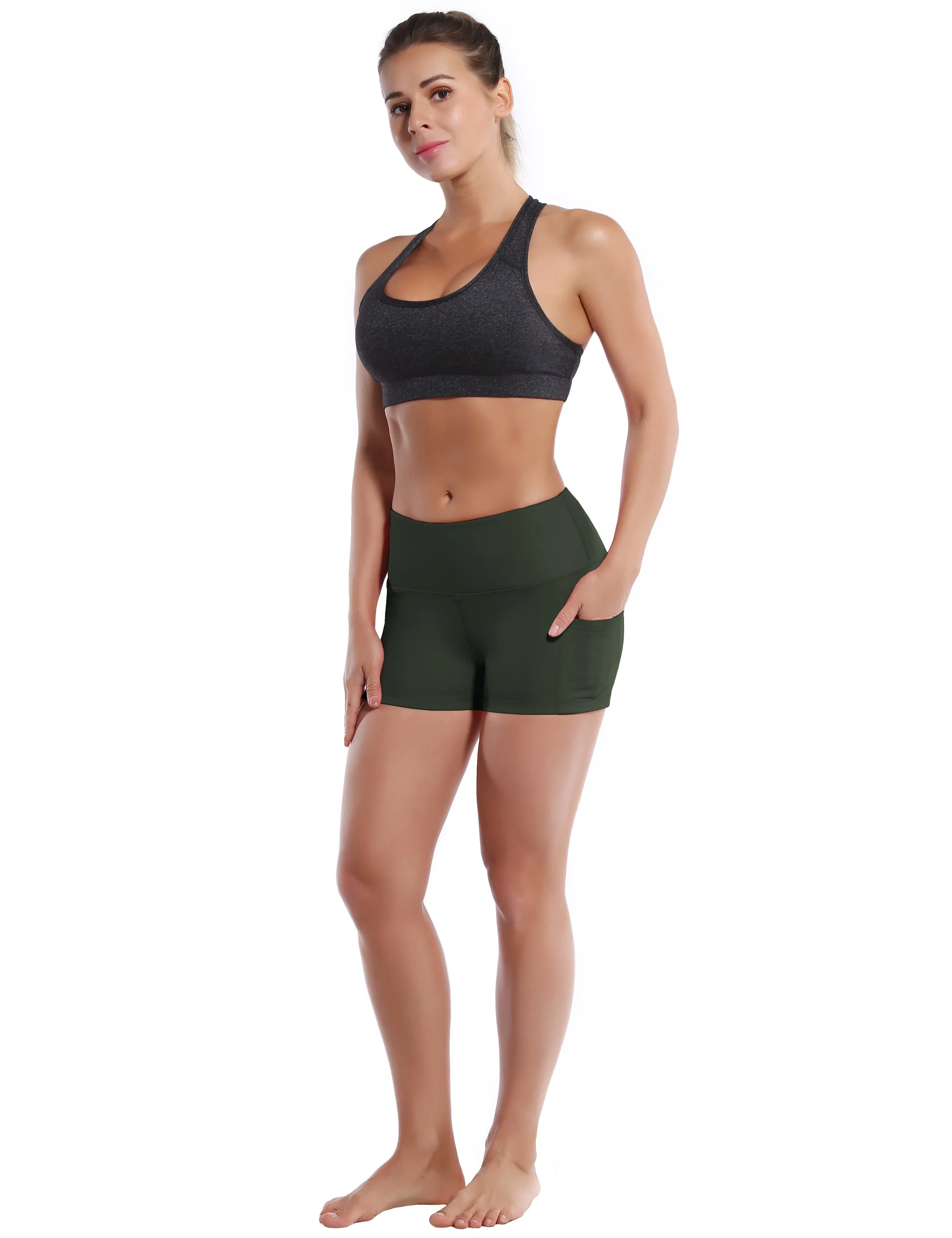 2.5" Side Pockets Yoga Shorts olivegray