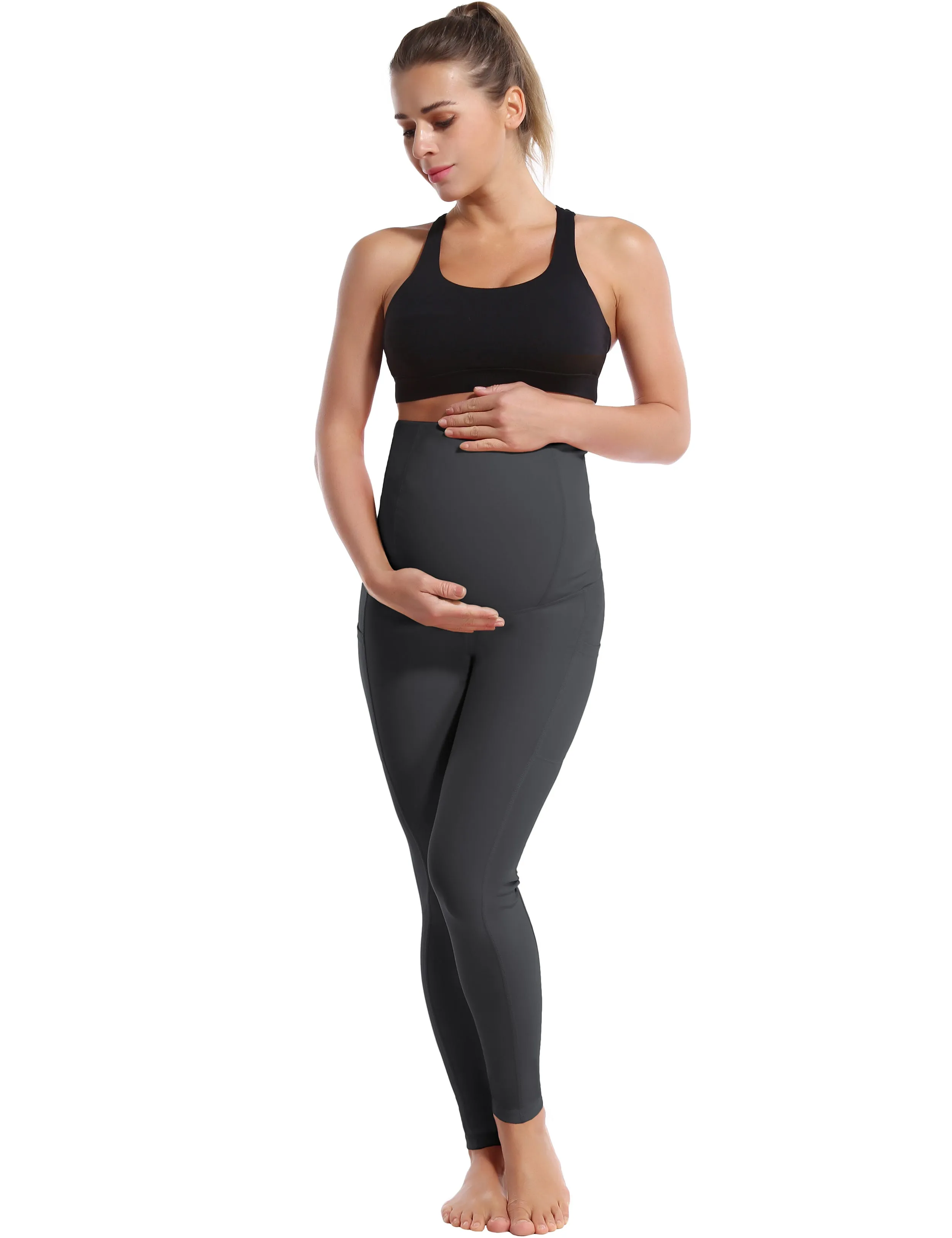 26" Side Pockets Maternity Yoga Pants shadowcharcoal_yoga