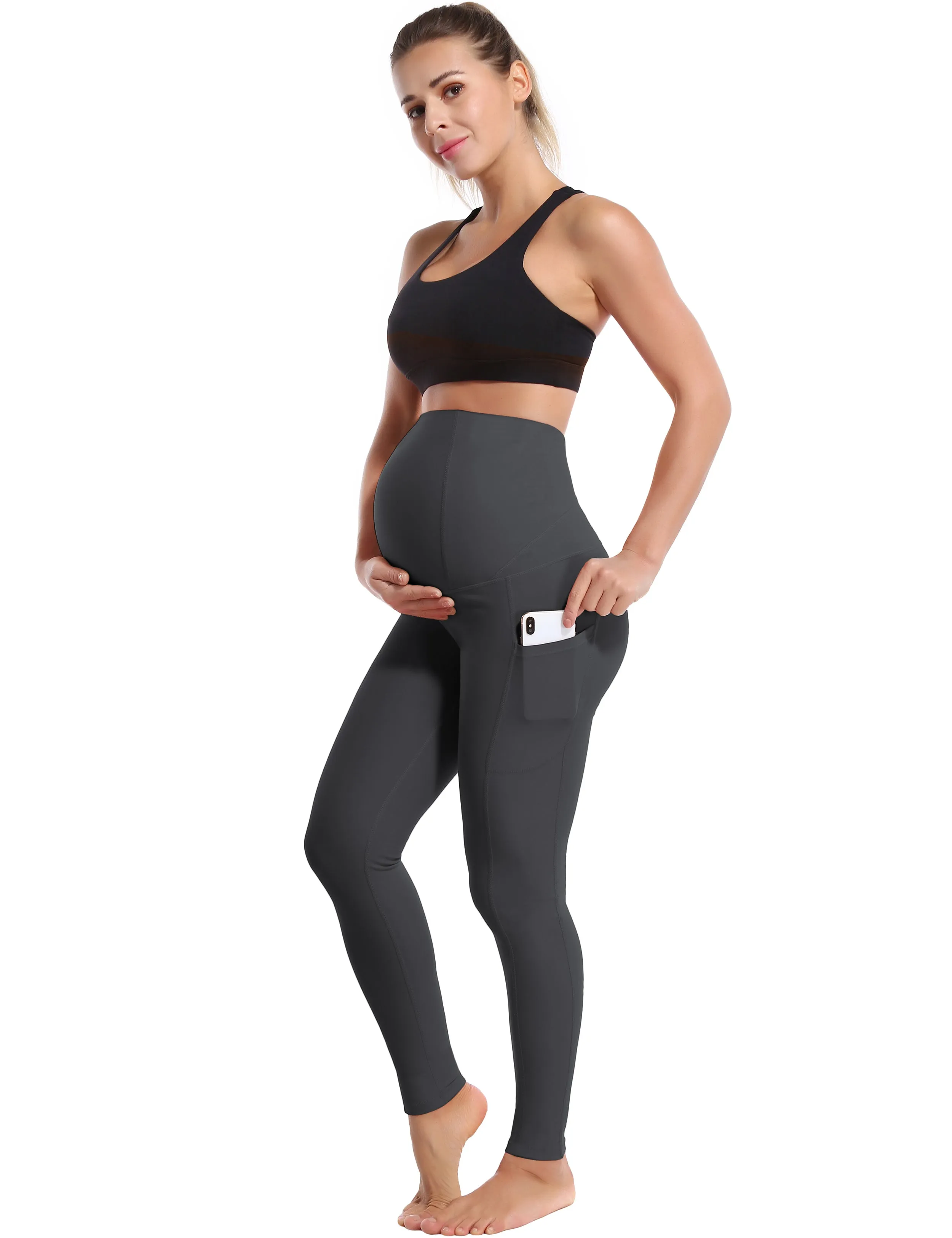 26" Side Pockets Maternity Yoga Pants shadowcharcoal_yoga