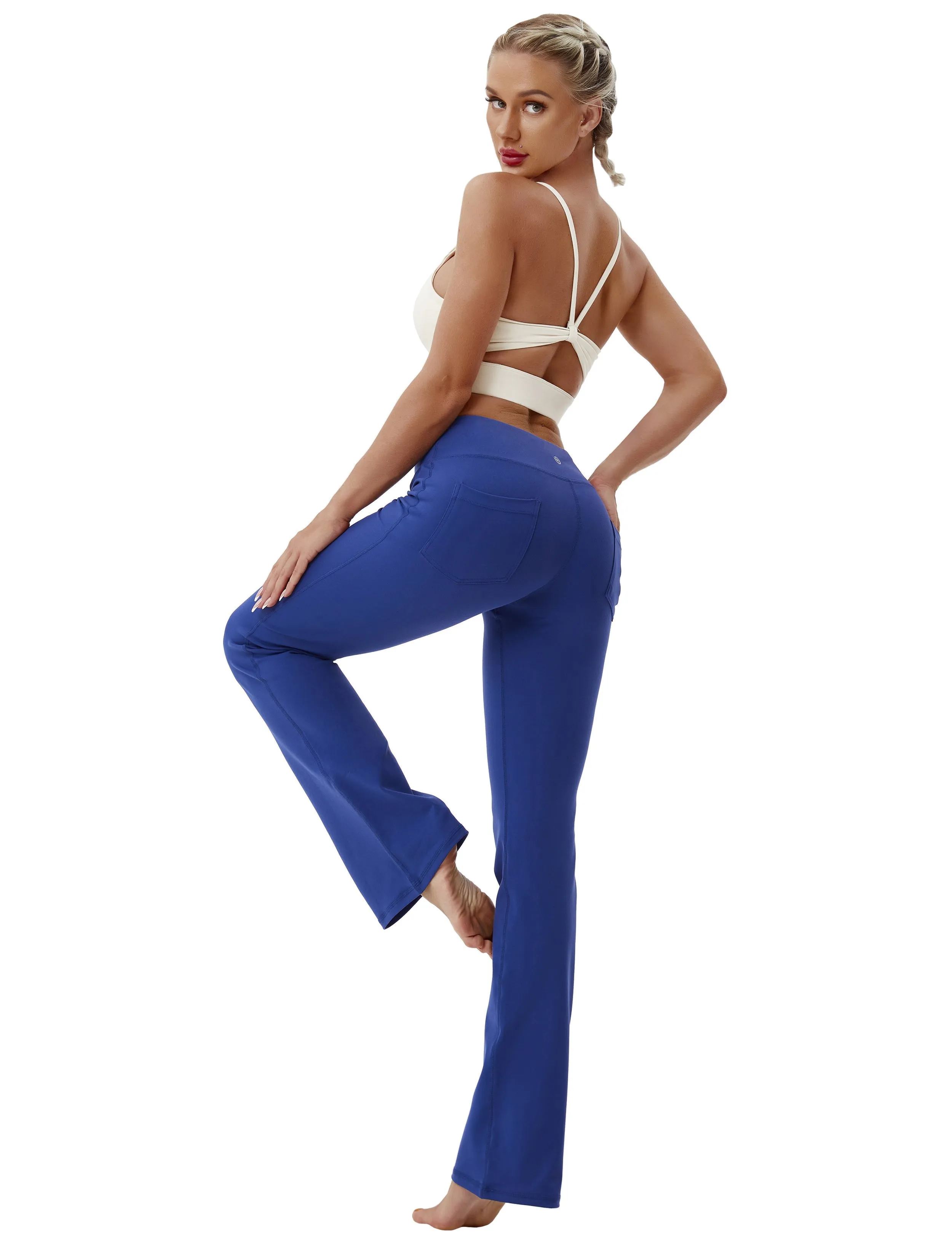 29" 31" 33" 35" 37"  Back Pockets Bootcut Leggings navy_yoga
