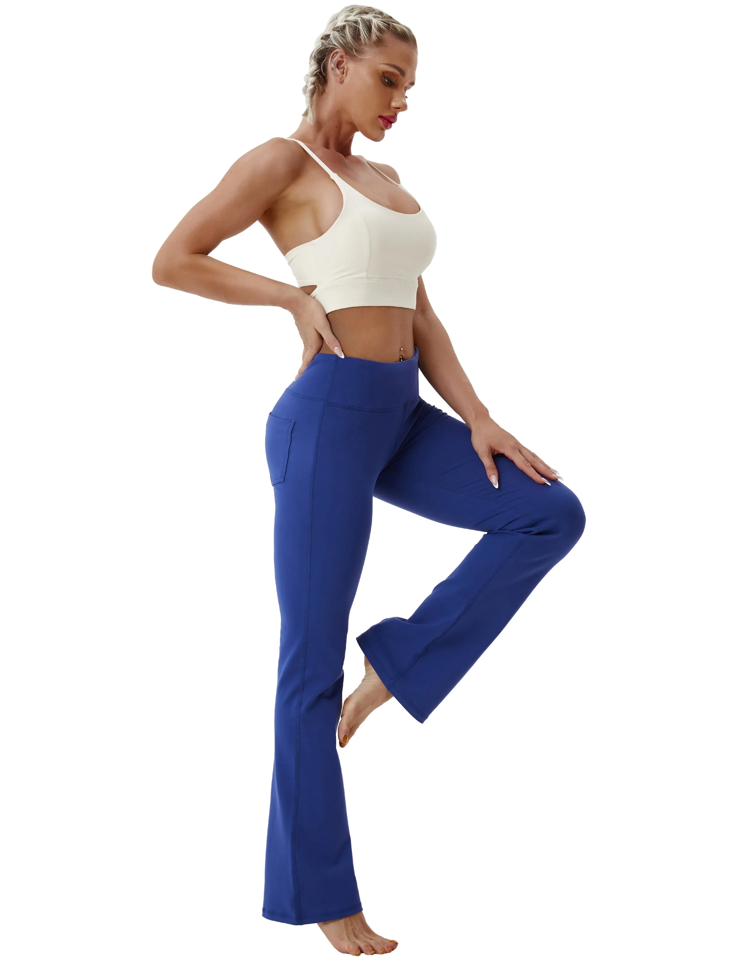 29" 31" 33" 35" 37"  Back Pockets Bootcut Leggings navy_yoga