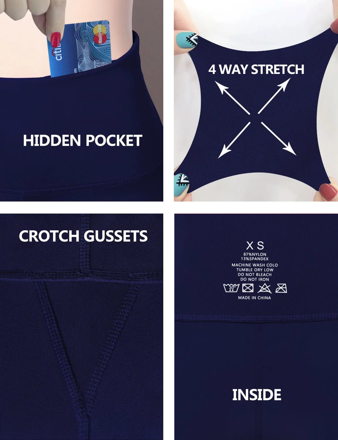 29" 31" 33" 35" 37"  Back Pockets Bootcut Leggings navy_yoga