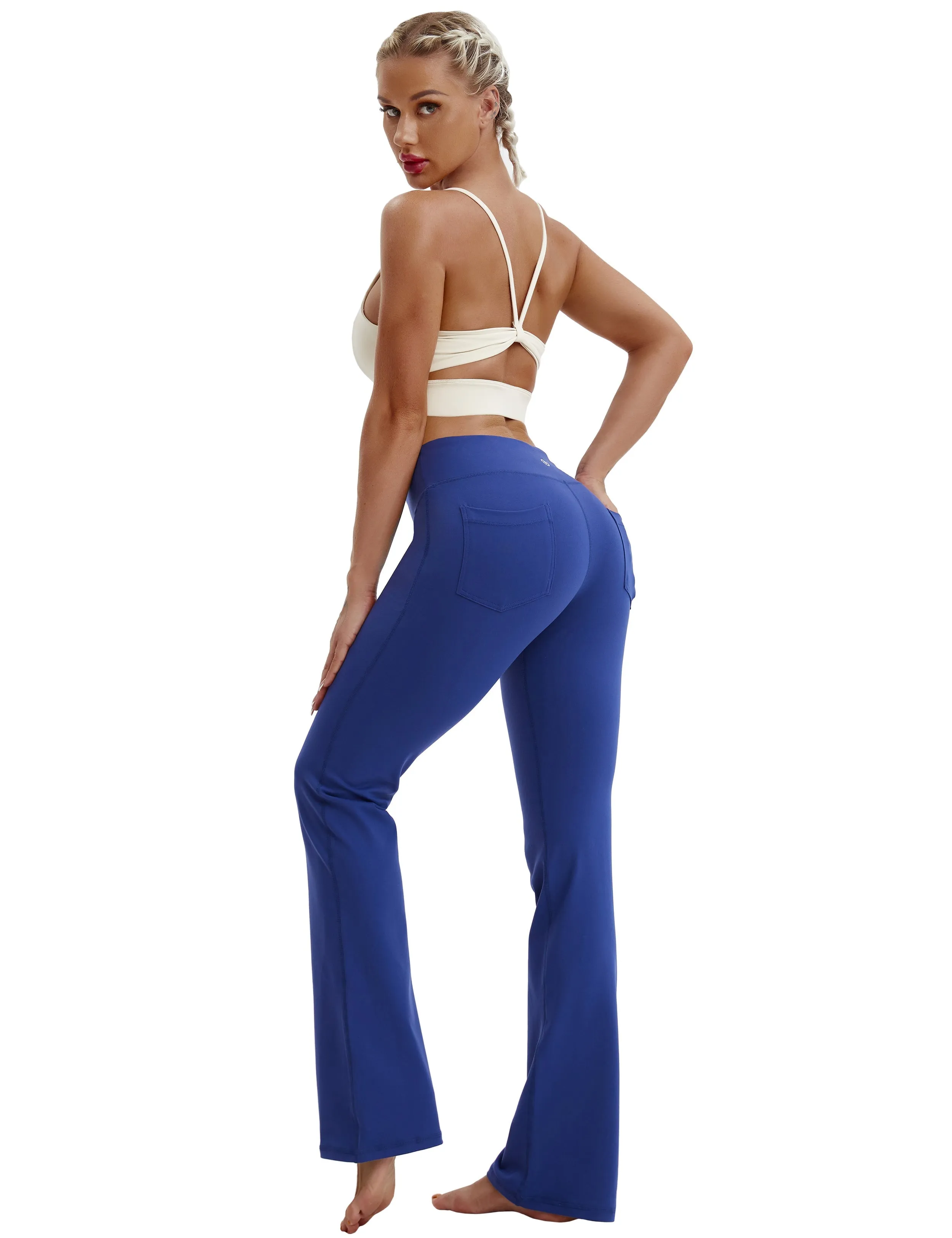 29" 31" 33" 35" 37"  Back Pockets Bootcut Leggings navy_yoga