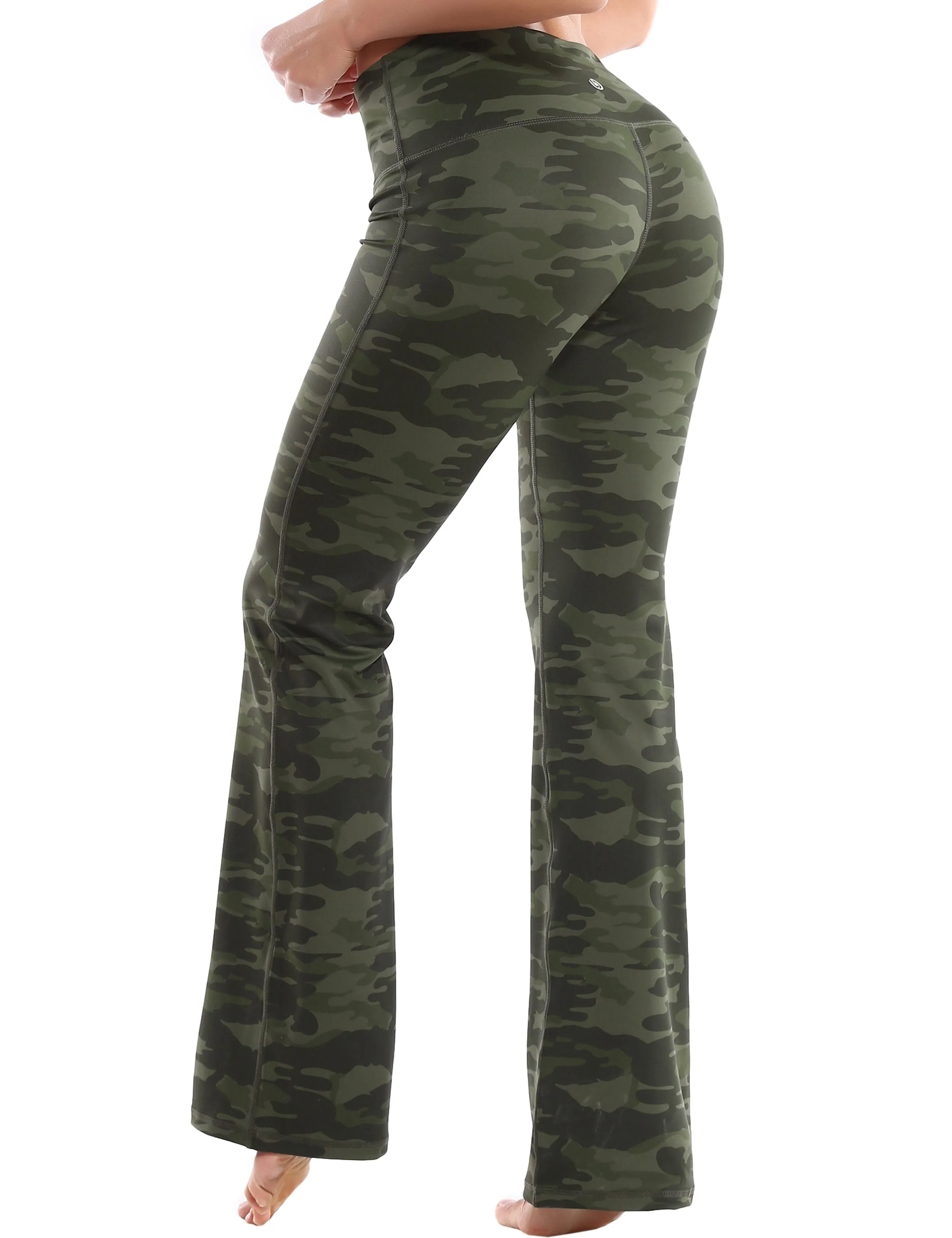 29" 31" 33" 35" 37" High Waist Printed Bootcut Leggings green camo ins_yoga