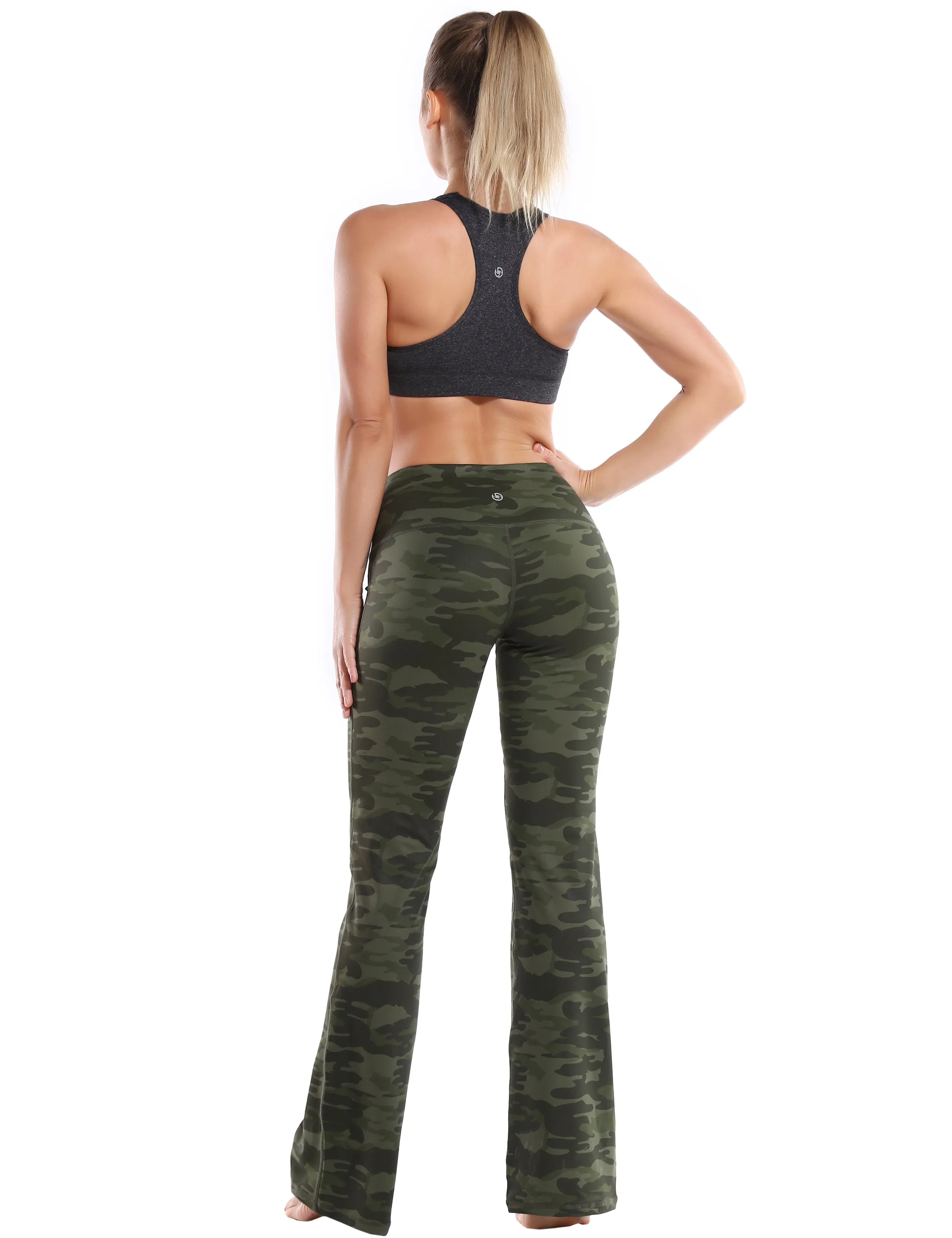 29" 31" 33" 35" 37" High Waist Printed Bootcut Leggings green camo ins_yoga