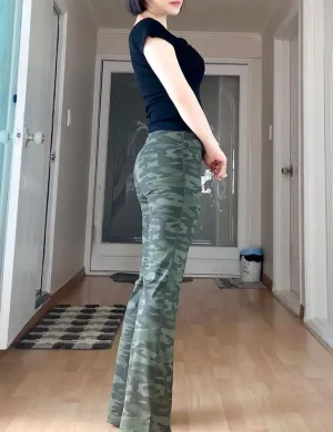29" 31" 33" 35" 37" High Waist Printed Bootcut Leggings green camo ins_yoga