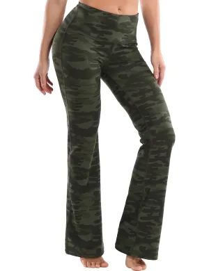 29" 31" 33" 35" 37" High Waist Printed Bootcut Leggings green camo_yoga