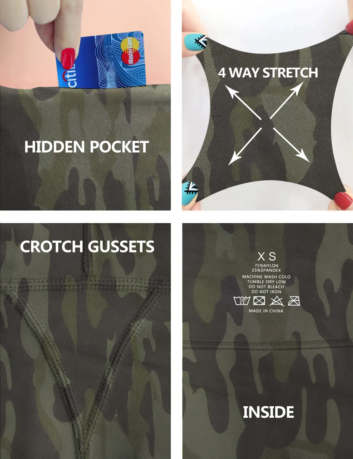 29" 31" 33" 35" 37" High Waist Printed Bootcut Leggings green camo_yoga