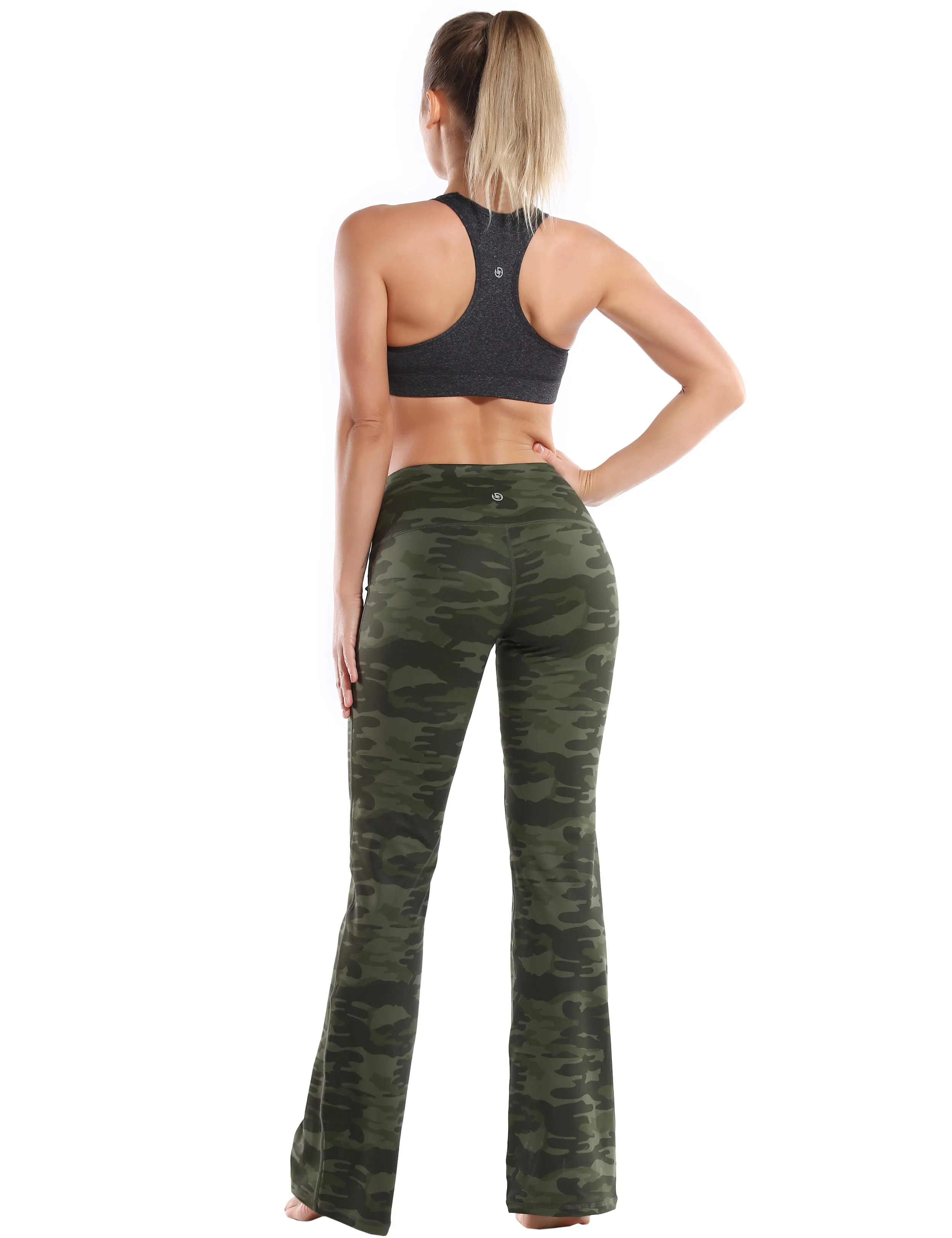 29" 31" 33" 35" 37" High Waist Printed Bootcut Leggings green camo_yoga