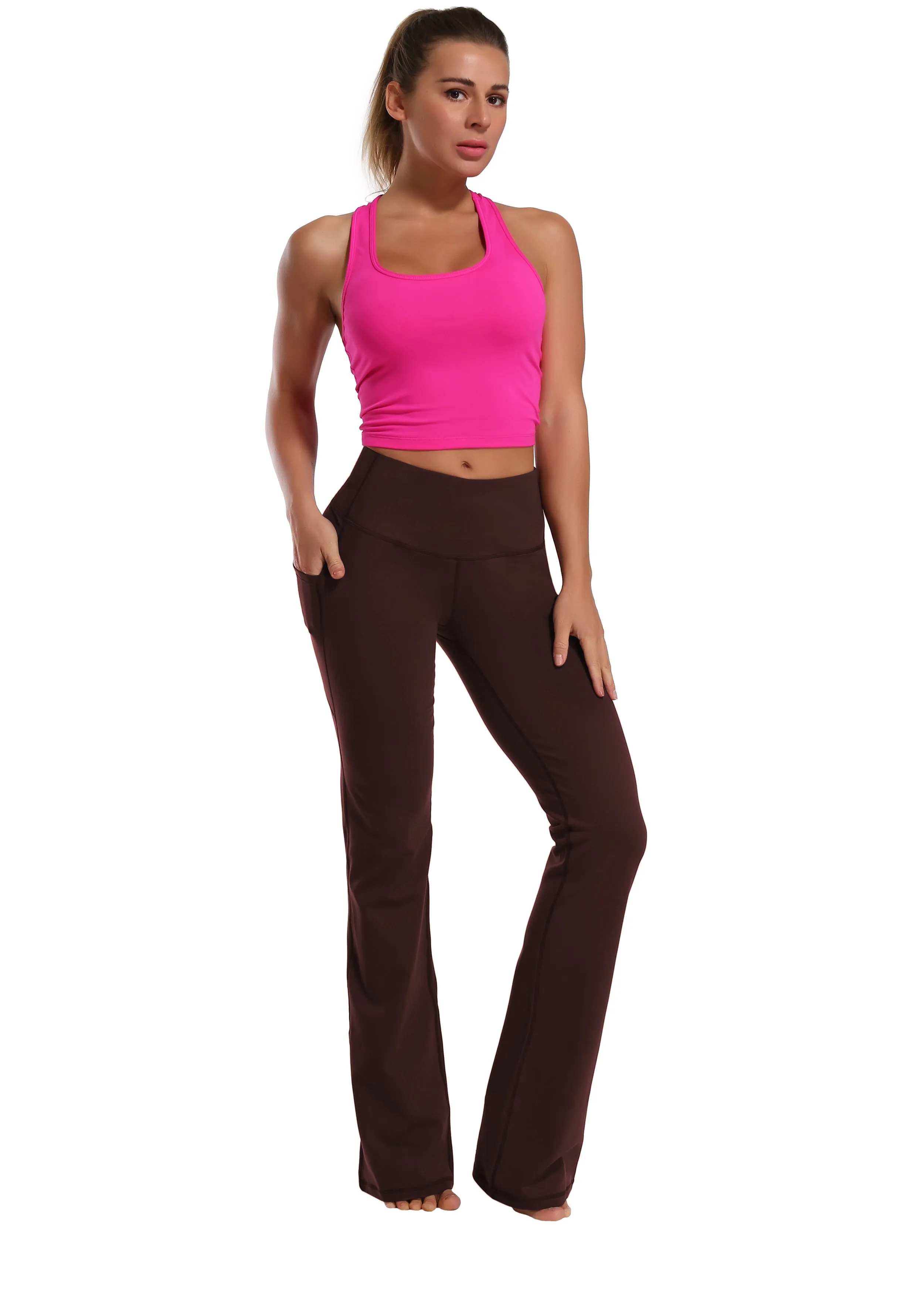 29" 31" 33" 35" 37"  Side Pockets Bootcut Leggings mahoganymaroon_yoga