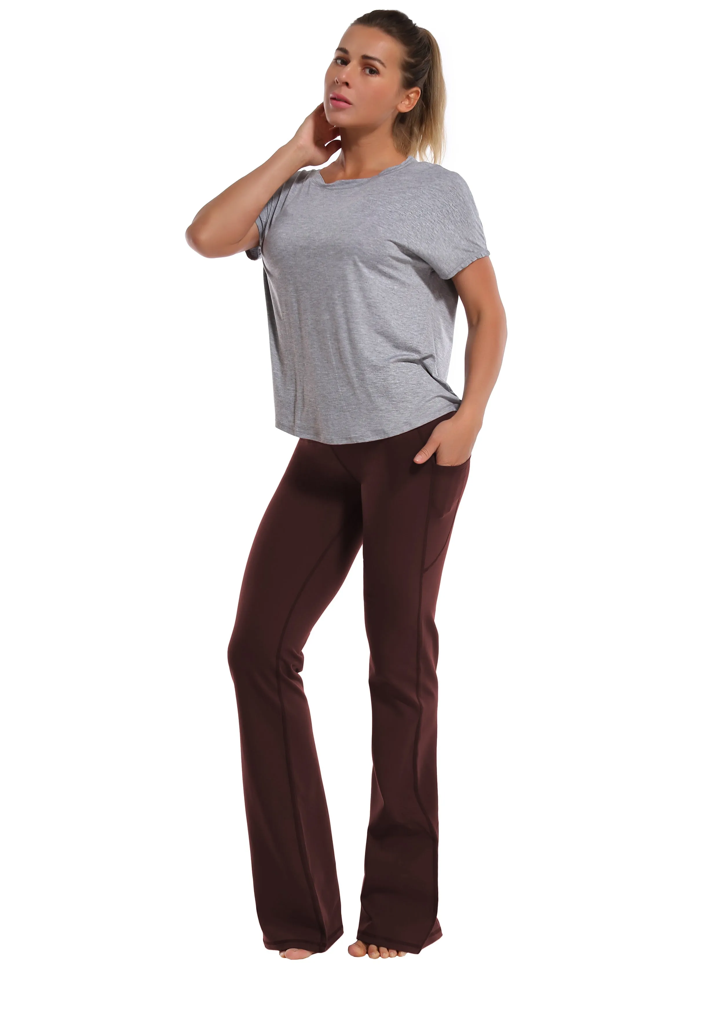 29" 31" 33" 35" 37"  Side Pockets Bootcut Leggings mahoganymaroon_yoga