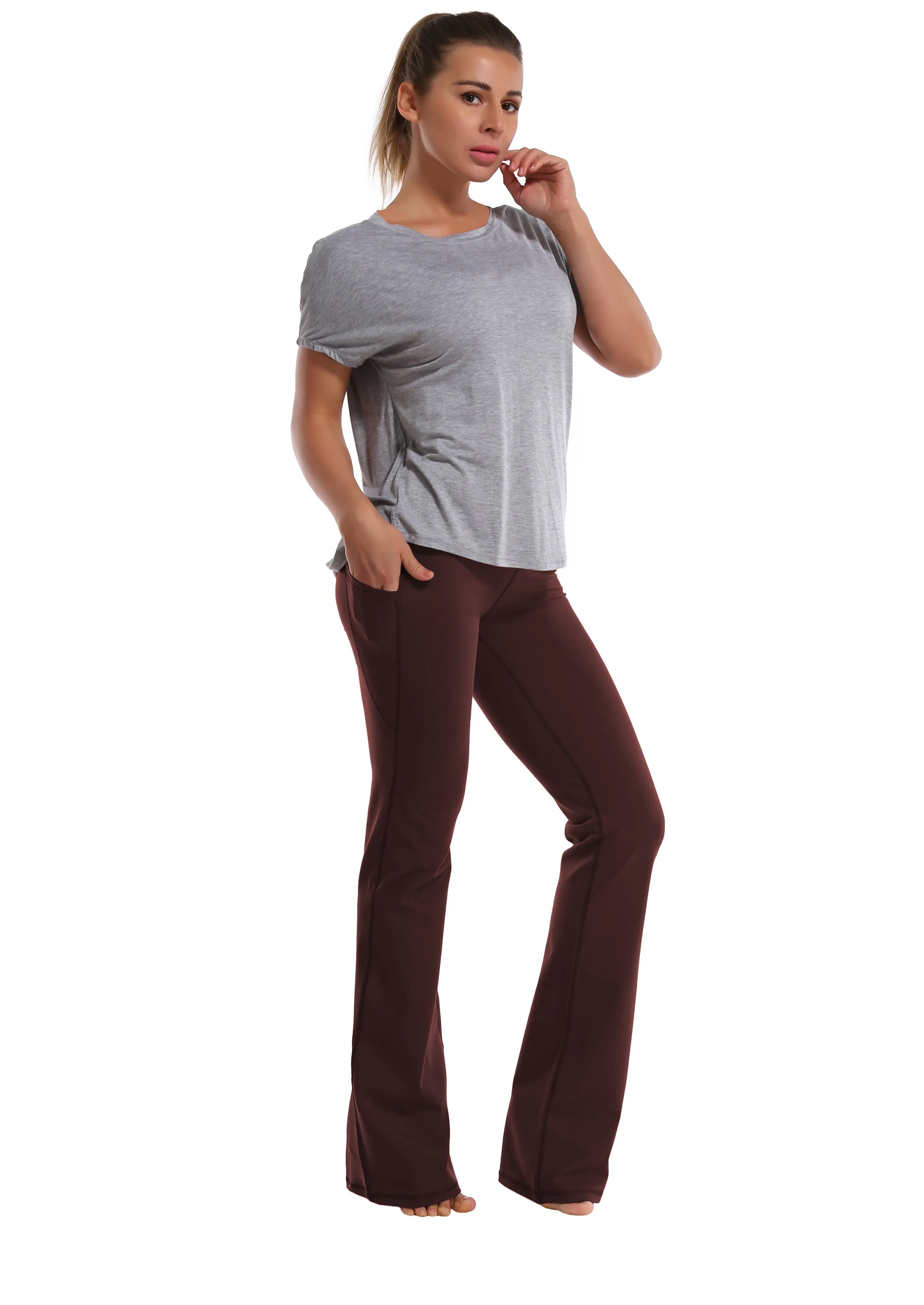 29" 31" 33" 35" 37"  Side Pockets Bootcut Leggings mahoganymaroon_yoga