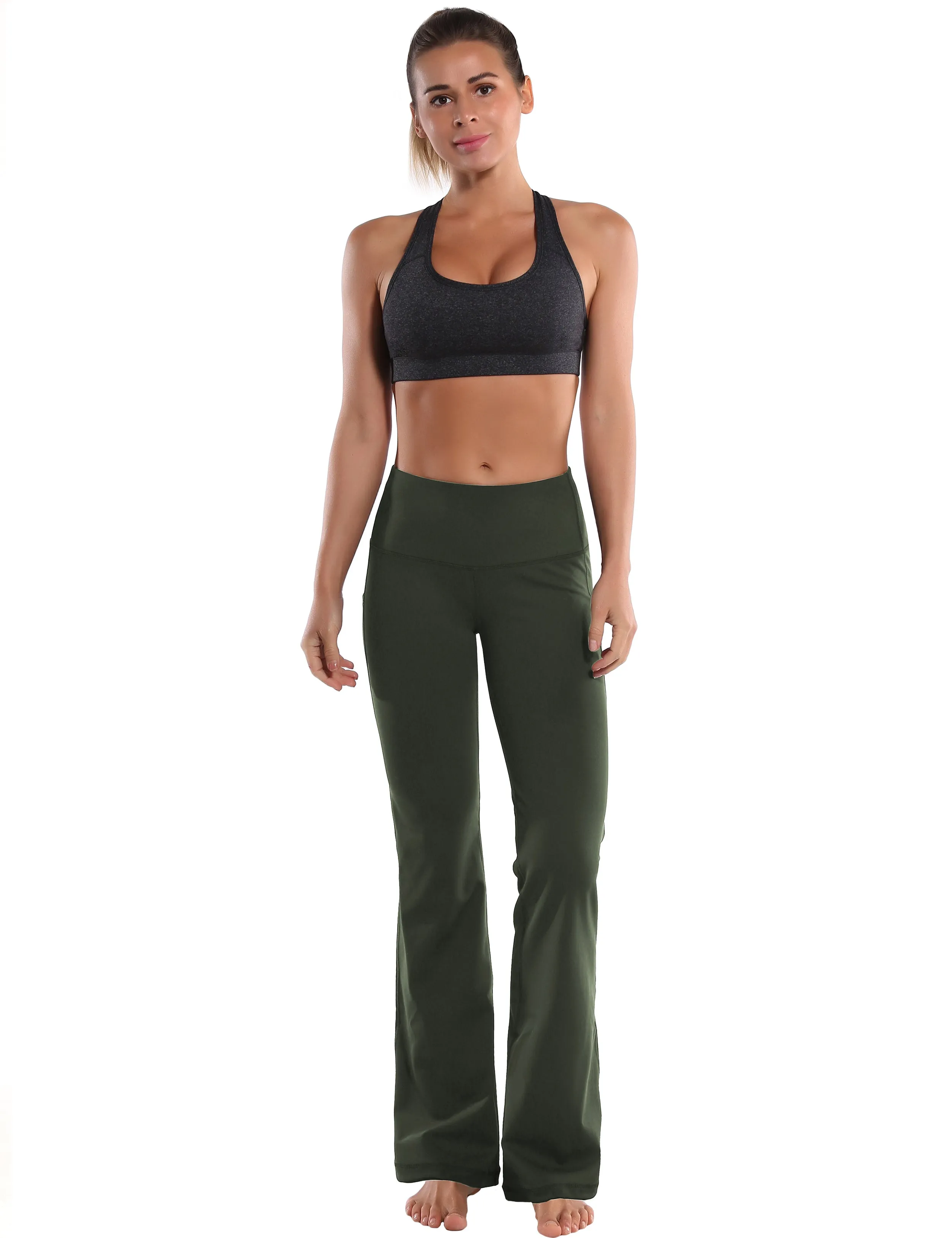 29" 31" 33" 35" 37"  Side Pockets Bootcut Leggings olivegreen_yoga