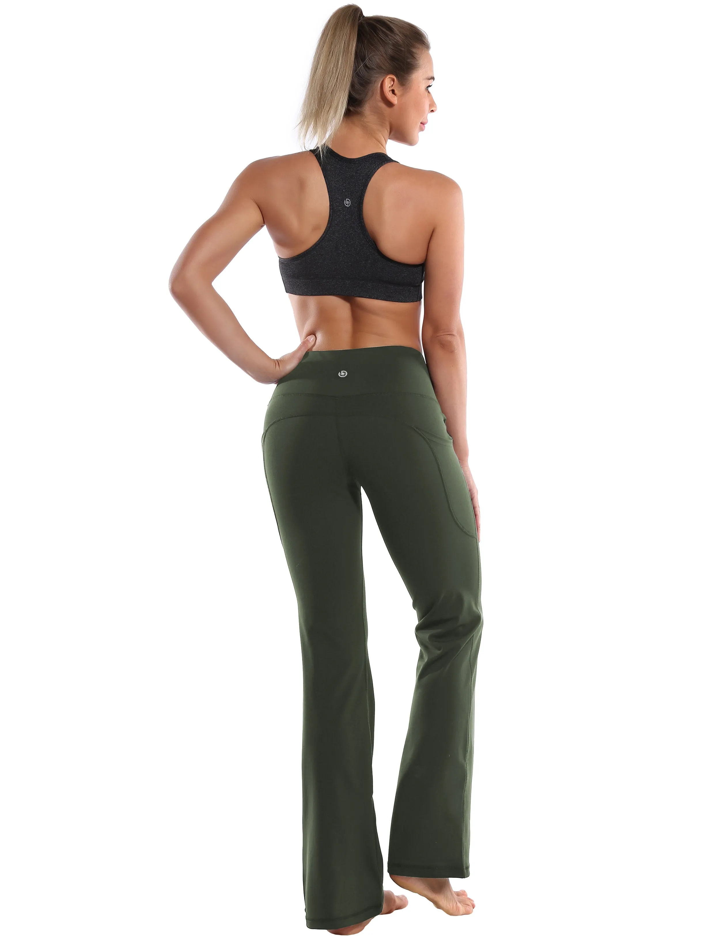 29" 31" 33" 35" 37"  Side Pockets Bootcut Leggings olivegreen_yoga