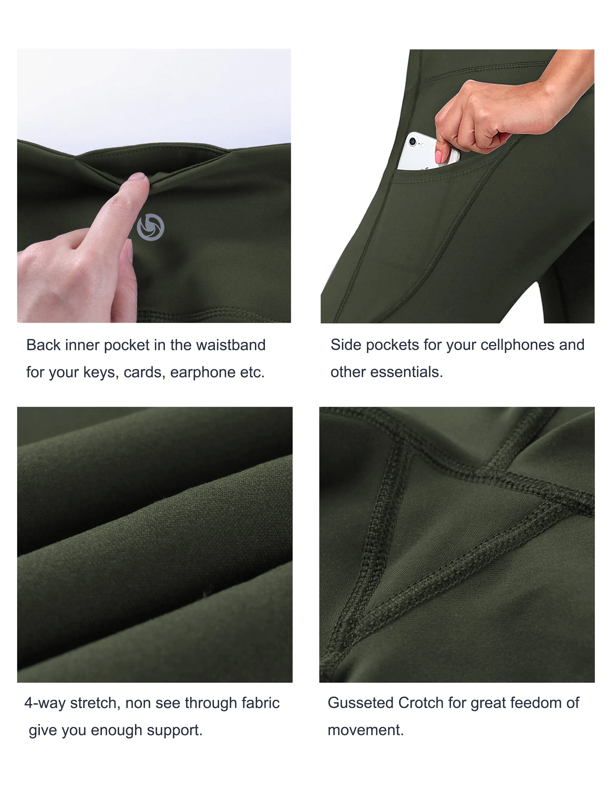 29" 31" 33" 35" 37"  Side Pockets Bootcut Leggings olivegreen_yoga