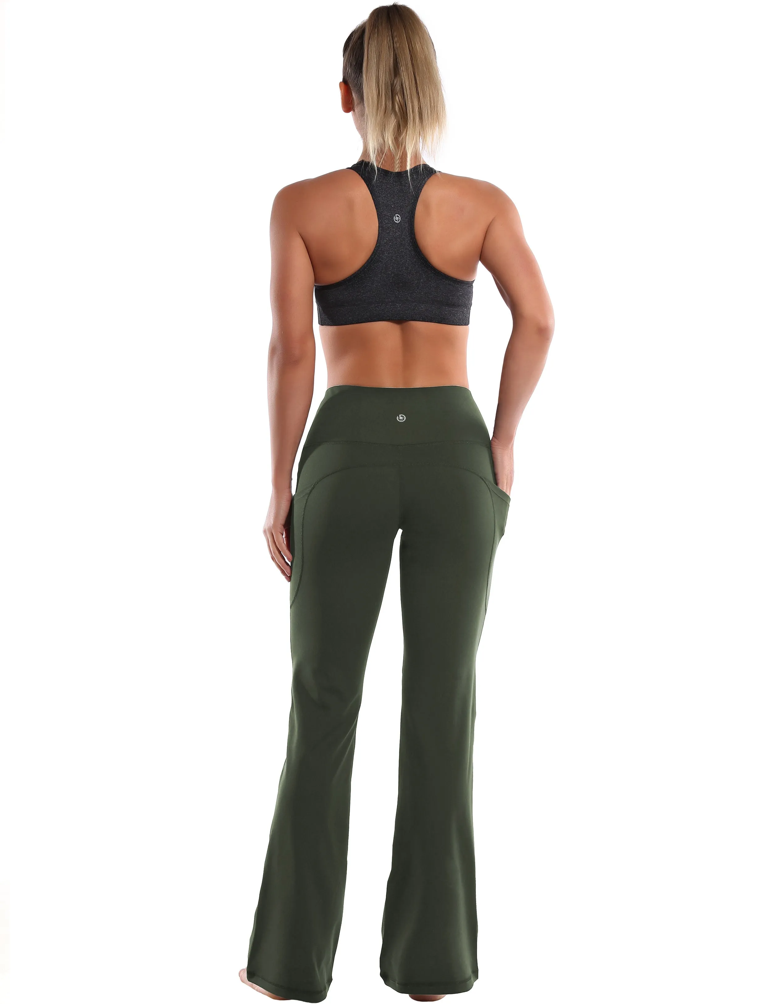 29" 31" 33" 35" 37"  Side Pockets Bootcut Leggings olivegreen_yoga