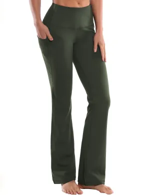 29" 31" 33" 35" 37"  Side Pockets Bootcut Leggings olivegreen_yoga