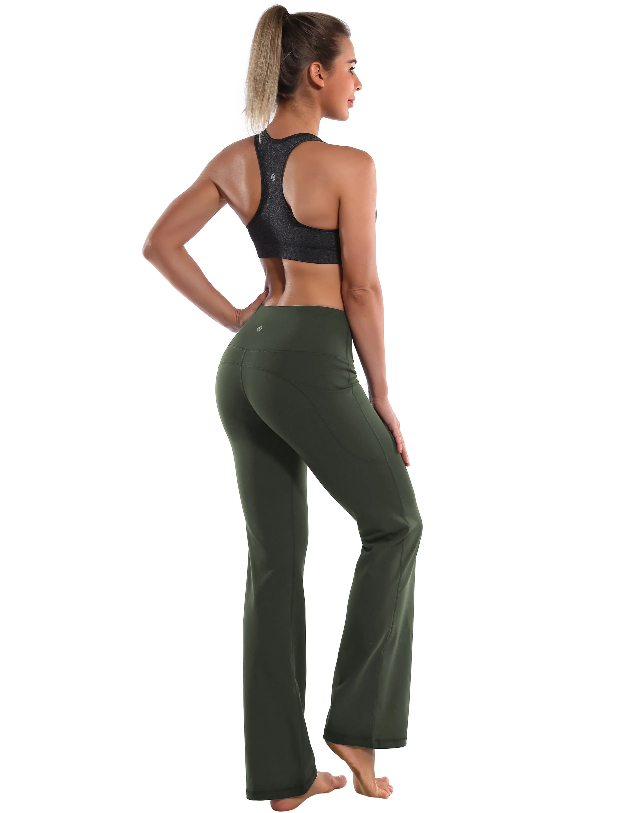 29" 31" 33" 35" 37"  Side Pockets Bootcut Leggings olivegreen_yoga