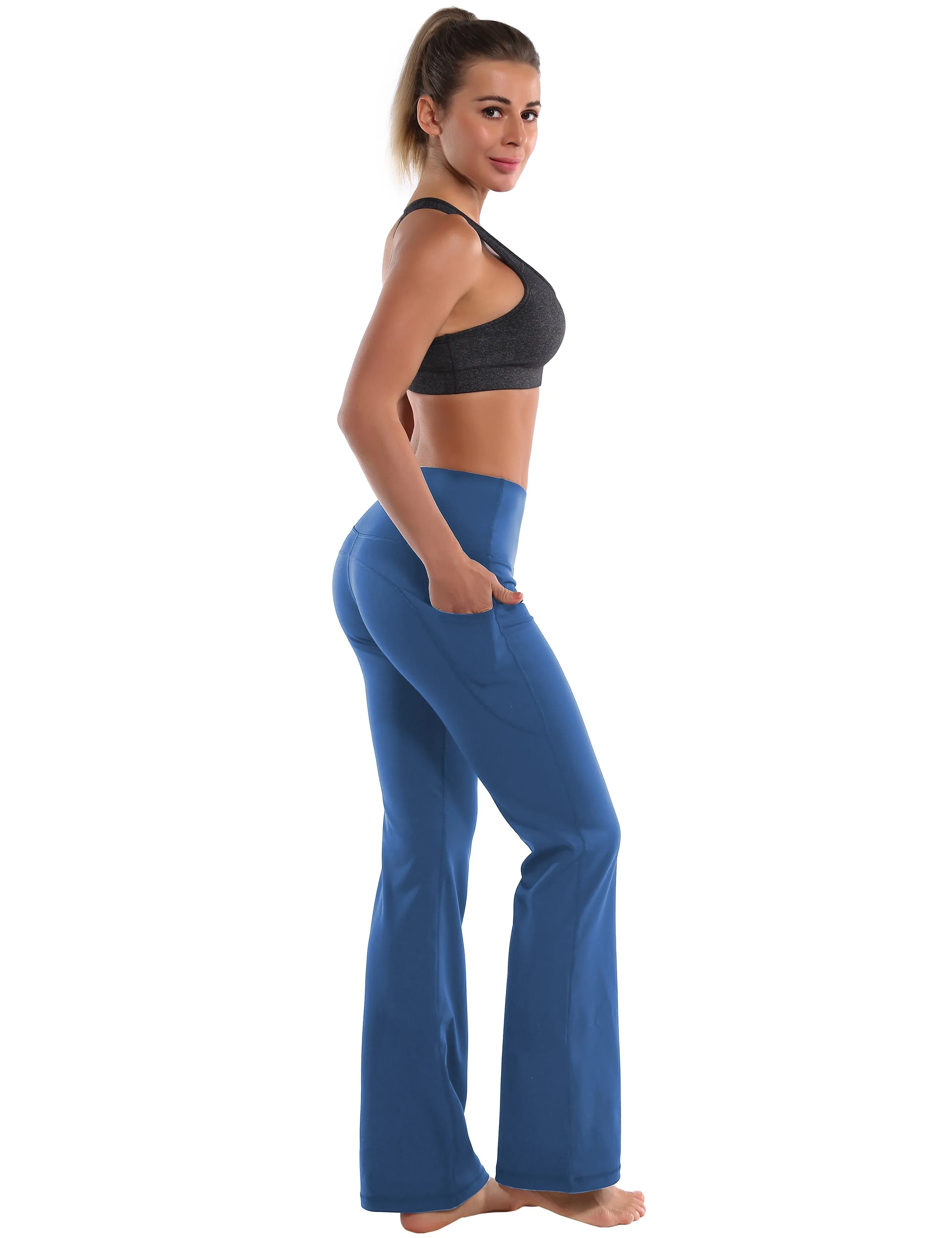 29" 31" 33" 35" 37"  Side Pockets Bootcut Leggings purplishblue_yoga