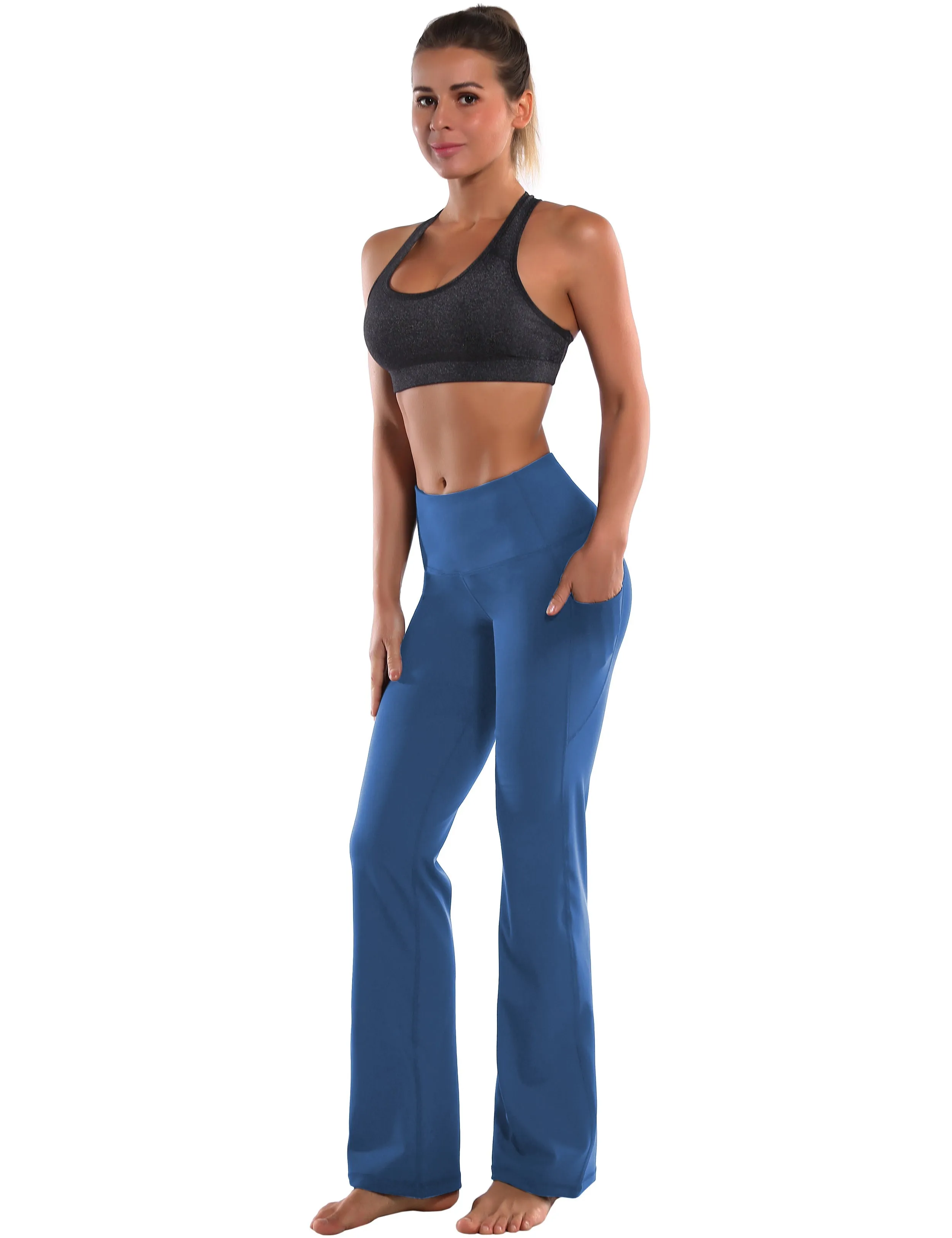 29" 31" 33" 35" 37"  Side Pockets Bootcut Leggings purplishblue_yoga