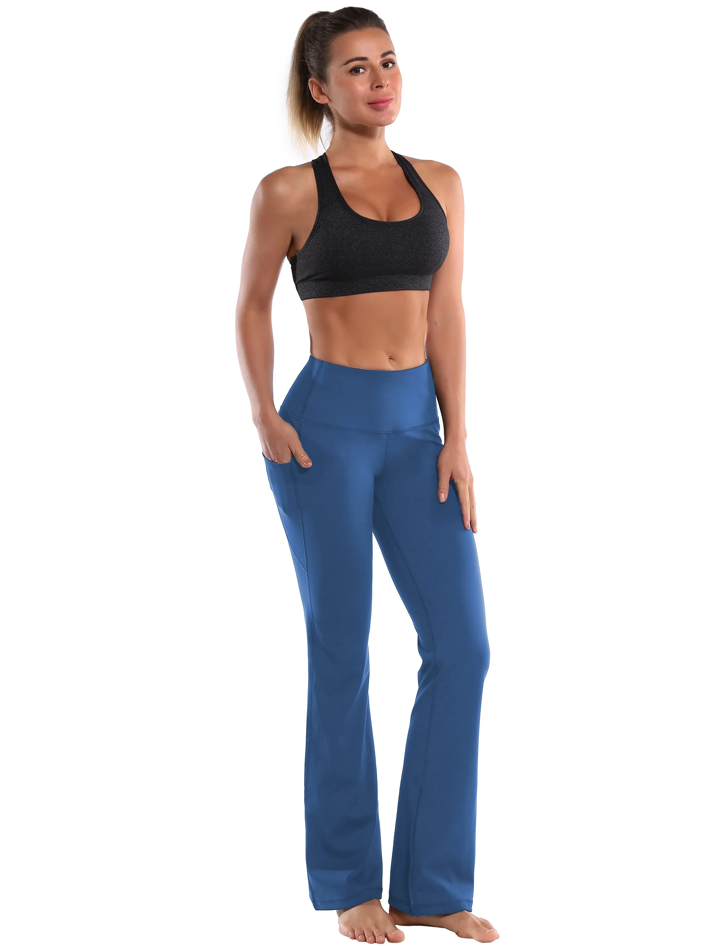 29" 31" 33" 35" 37"  Side Pockets Bootcut Leggings purplishblue_yoga
