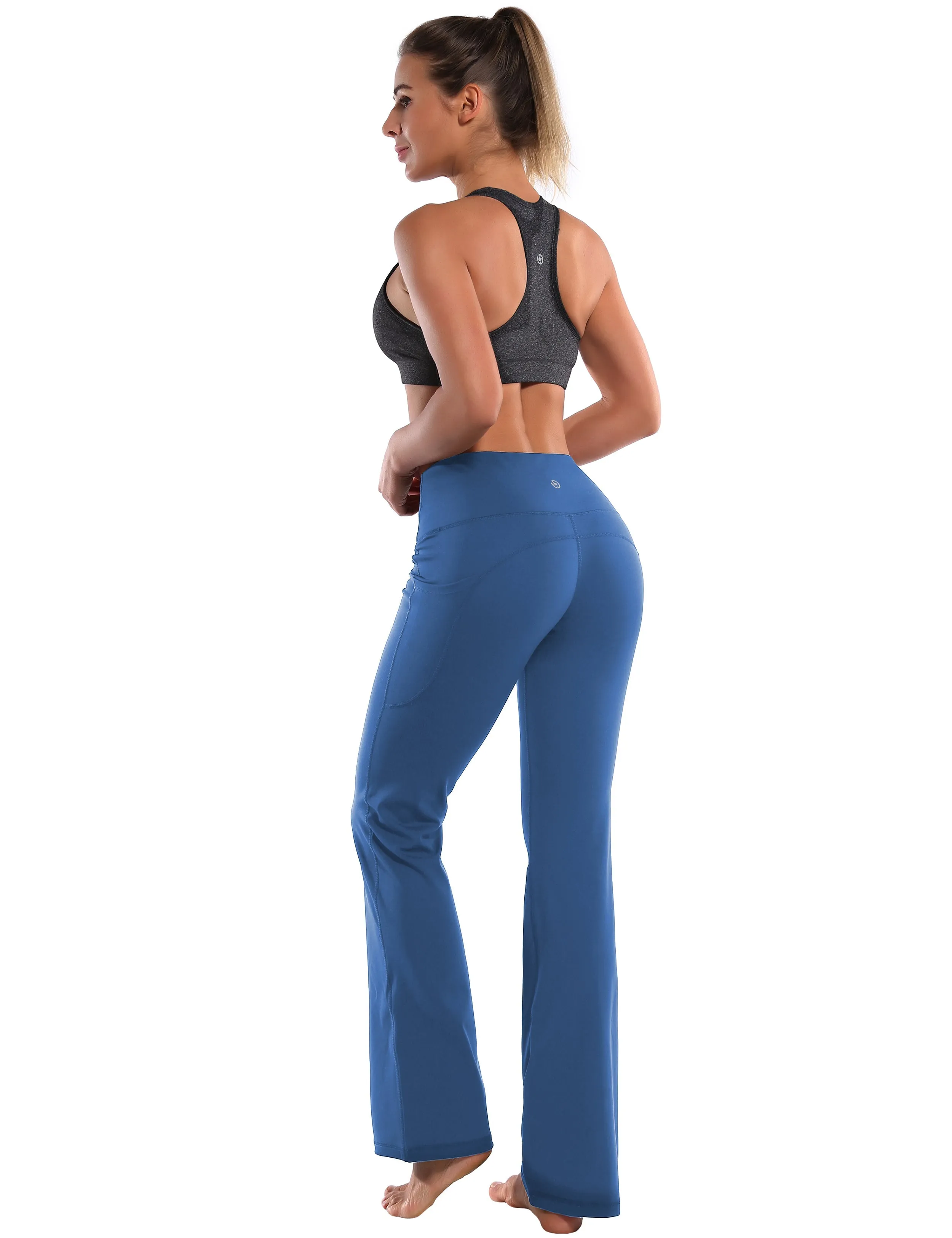 29" 31" 33" 35" 37"  Side Pockets Bootcut Leggings purplishblue_yoga
