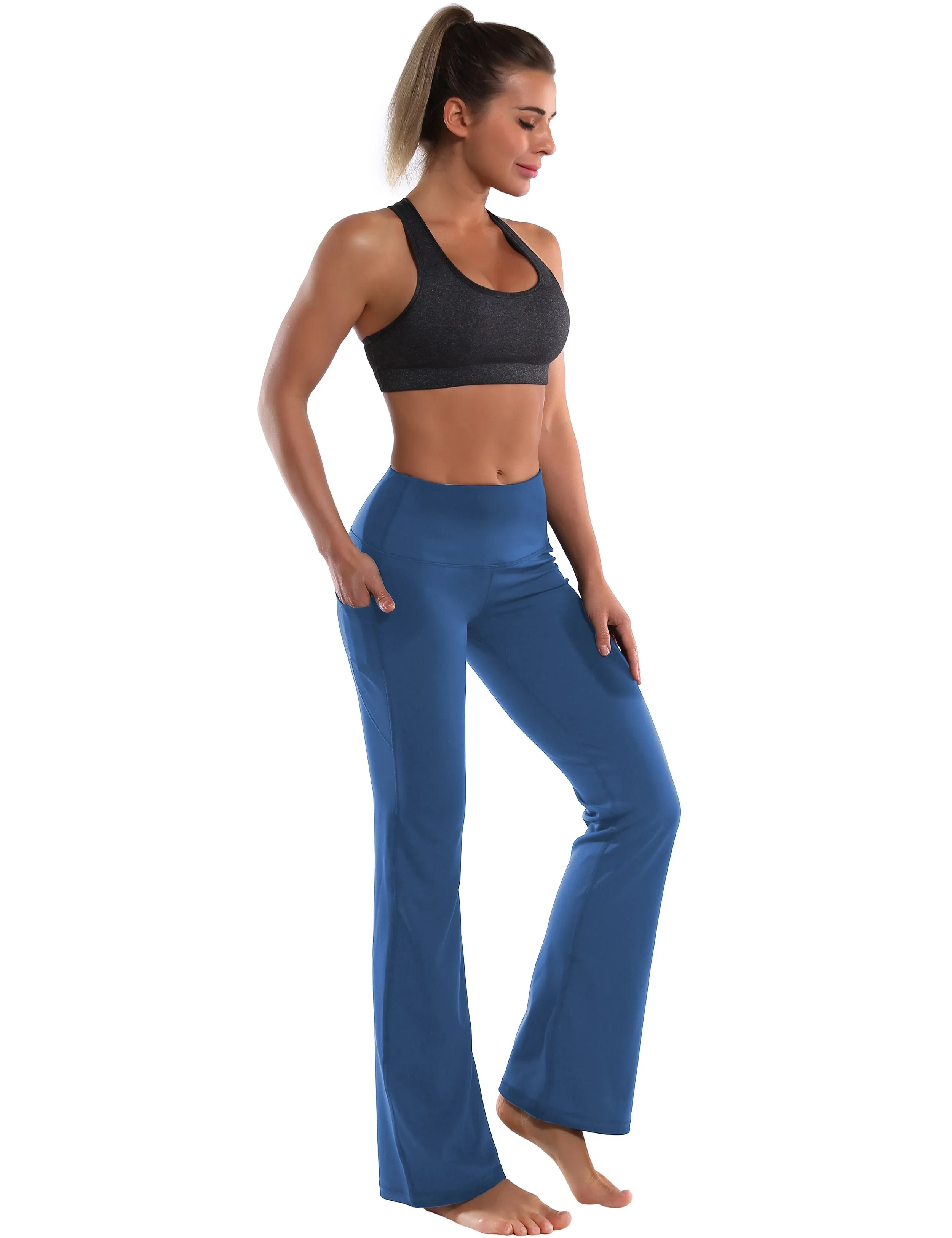 29" 31" 33" 35" 37"  Side Pockets Bootcut Leggings purplishblue_yoga