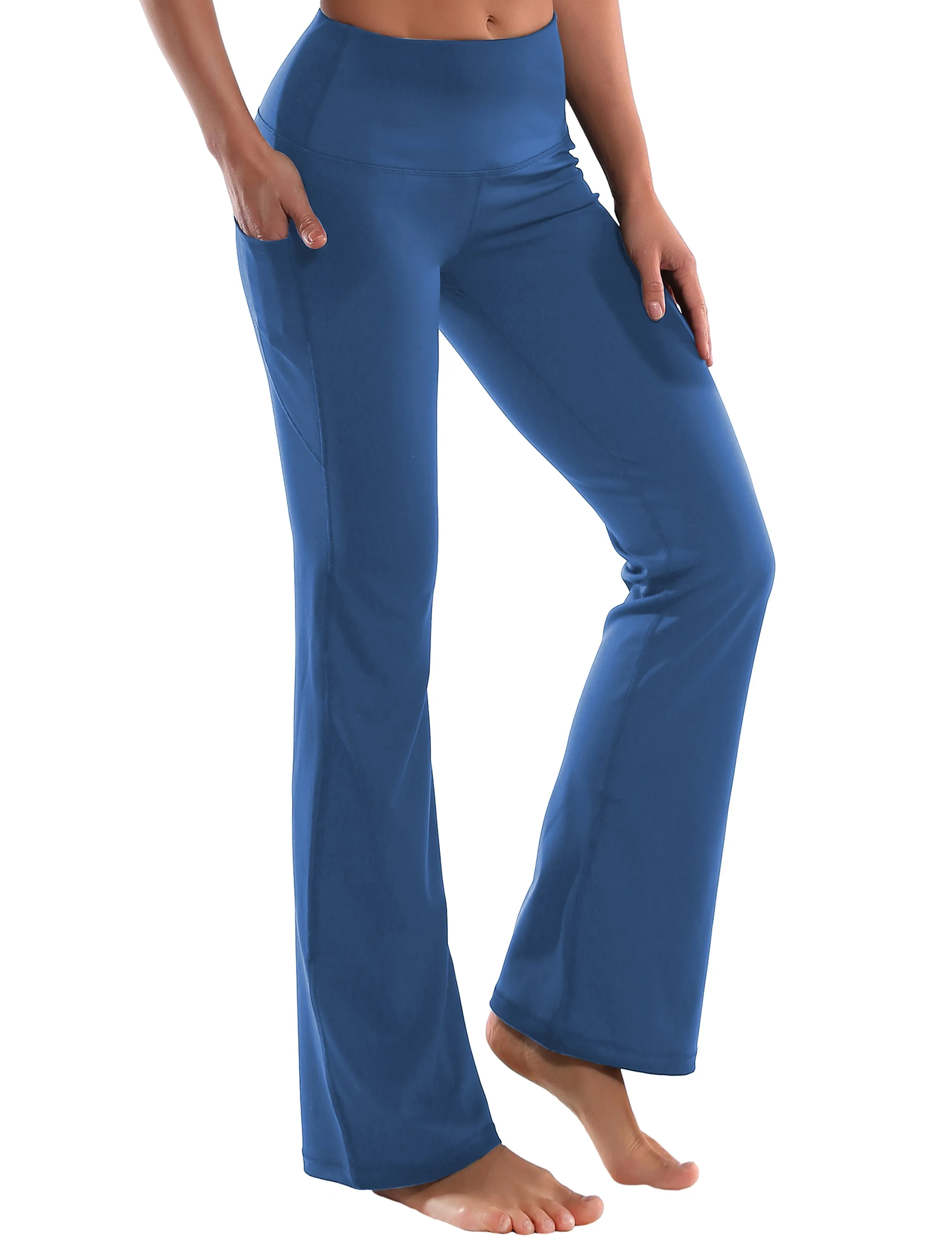 29" 31" 33" 35" 37"  Side Pockets Bootcut Leggings purplishblue_yoga