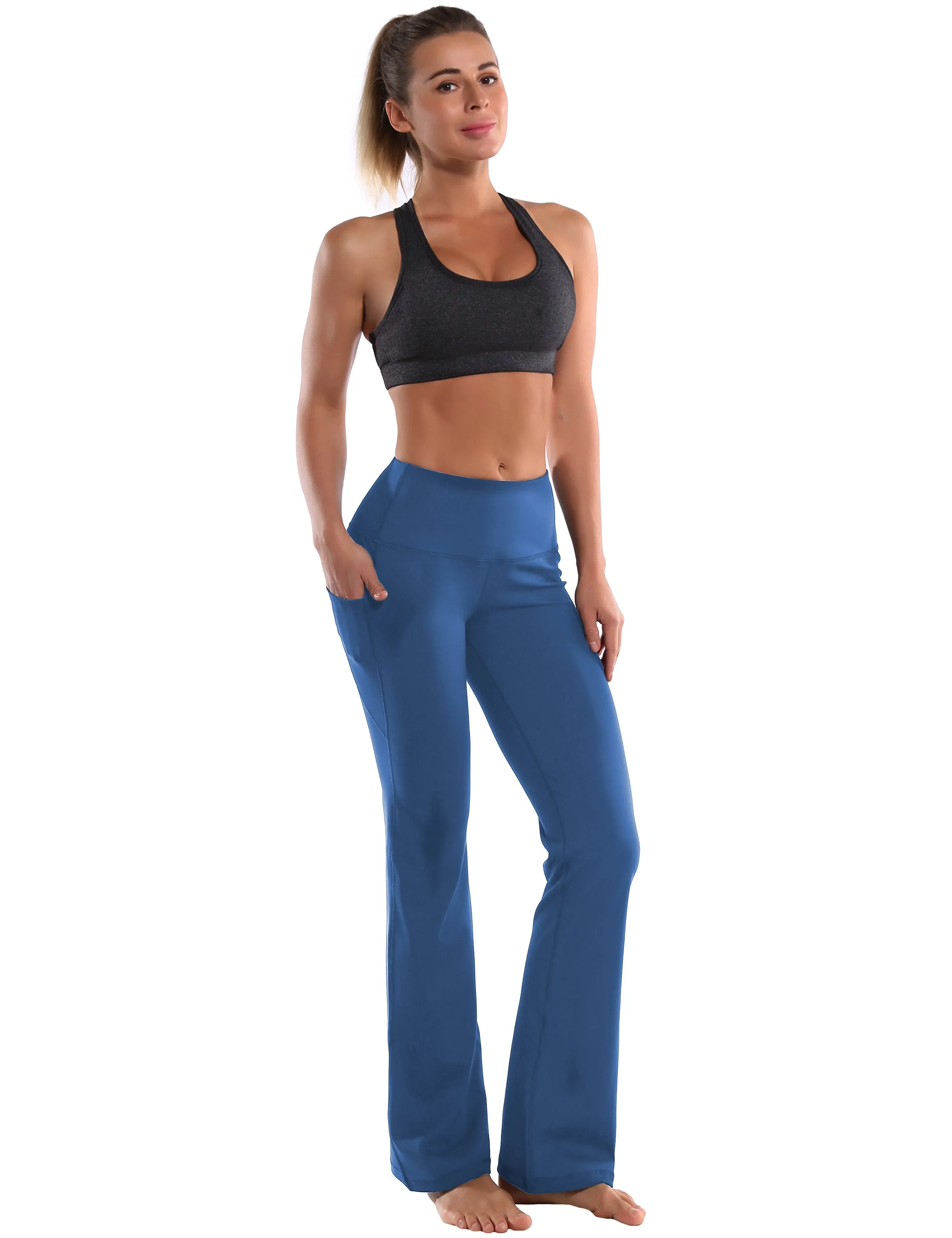 29" 31" 33" 35" 37"  Side Pockets Bootcut Leggings purplishblue_yoga