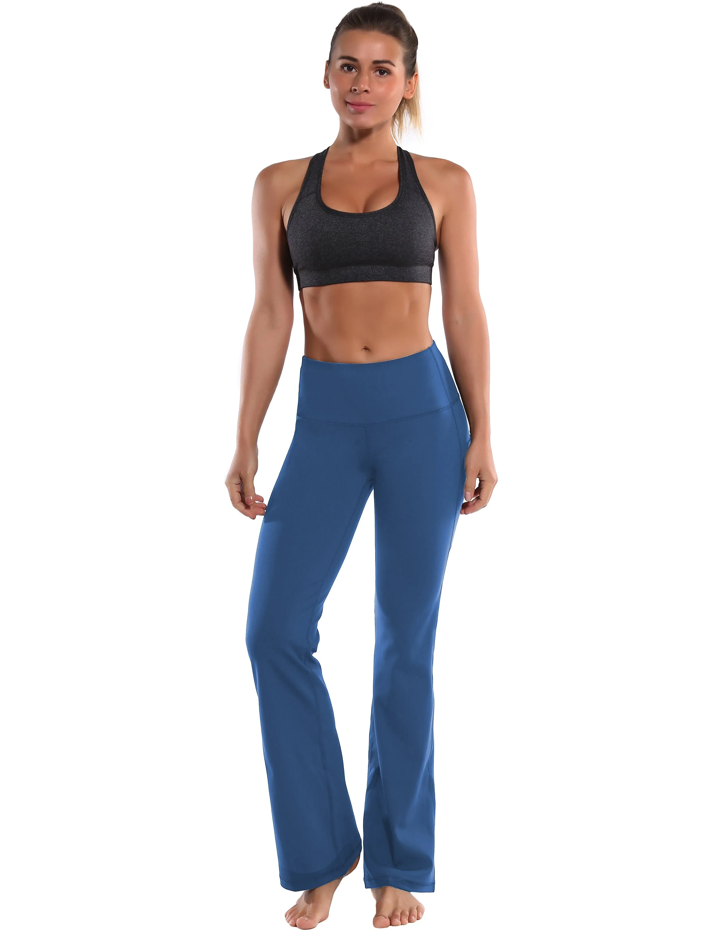 29" 31" 33" 35" 37"  Side Pockets Bootcut Leggings purplishblue_yoga