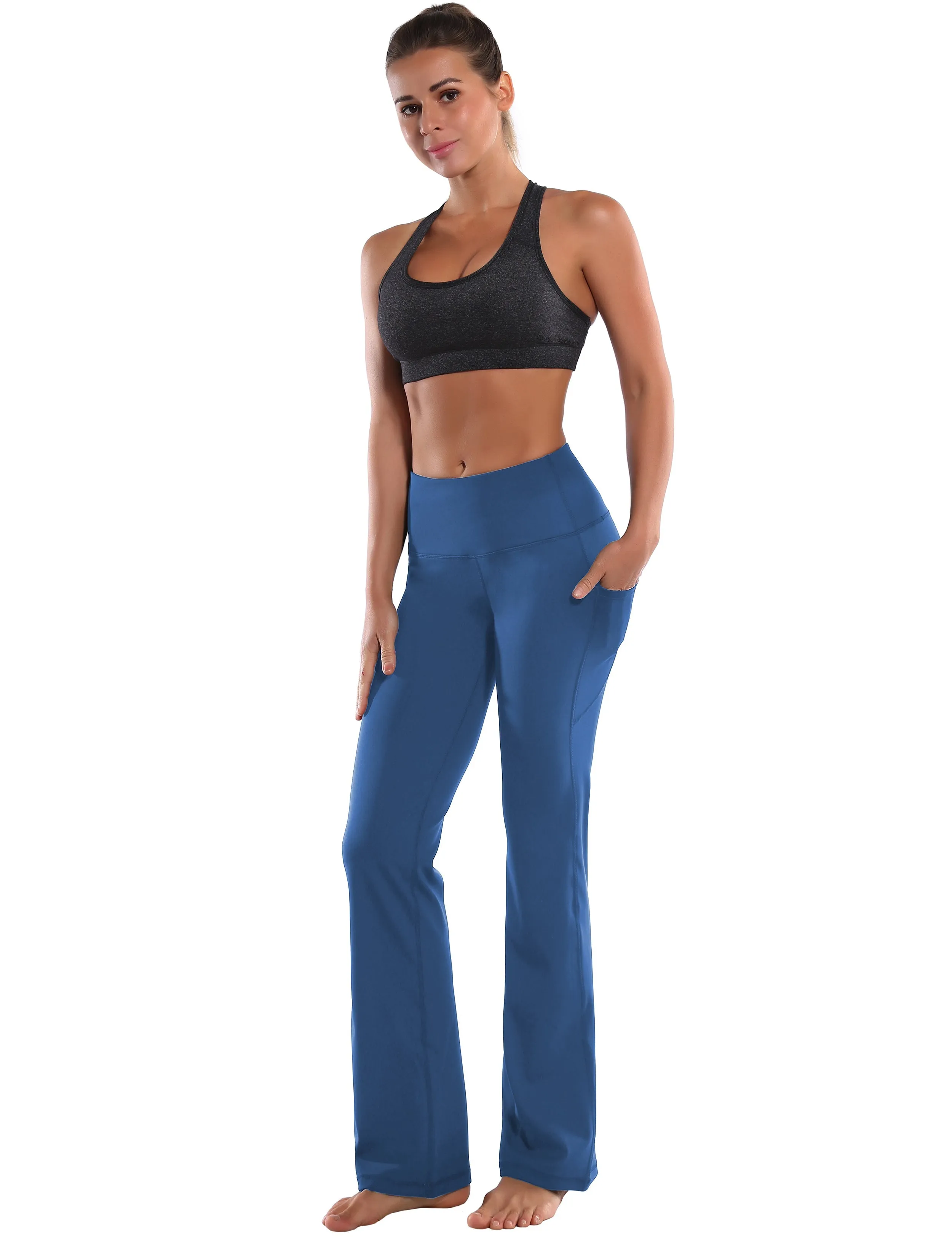 29" 31" 33" 35" 37"  Side Pockets Bootcut Leggings purplishblue_yoga