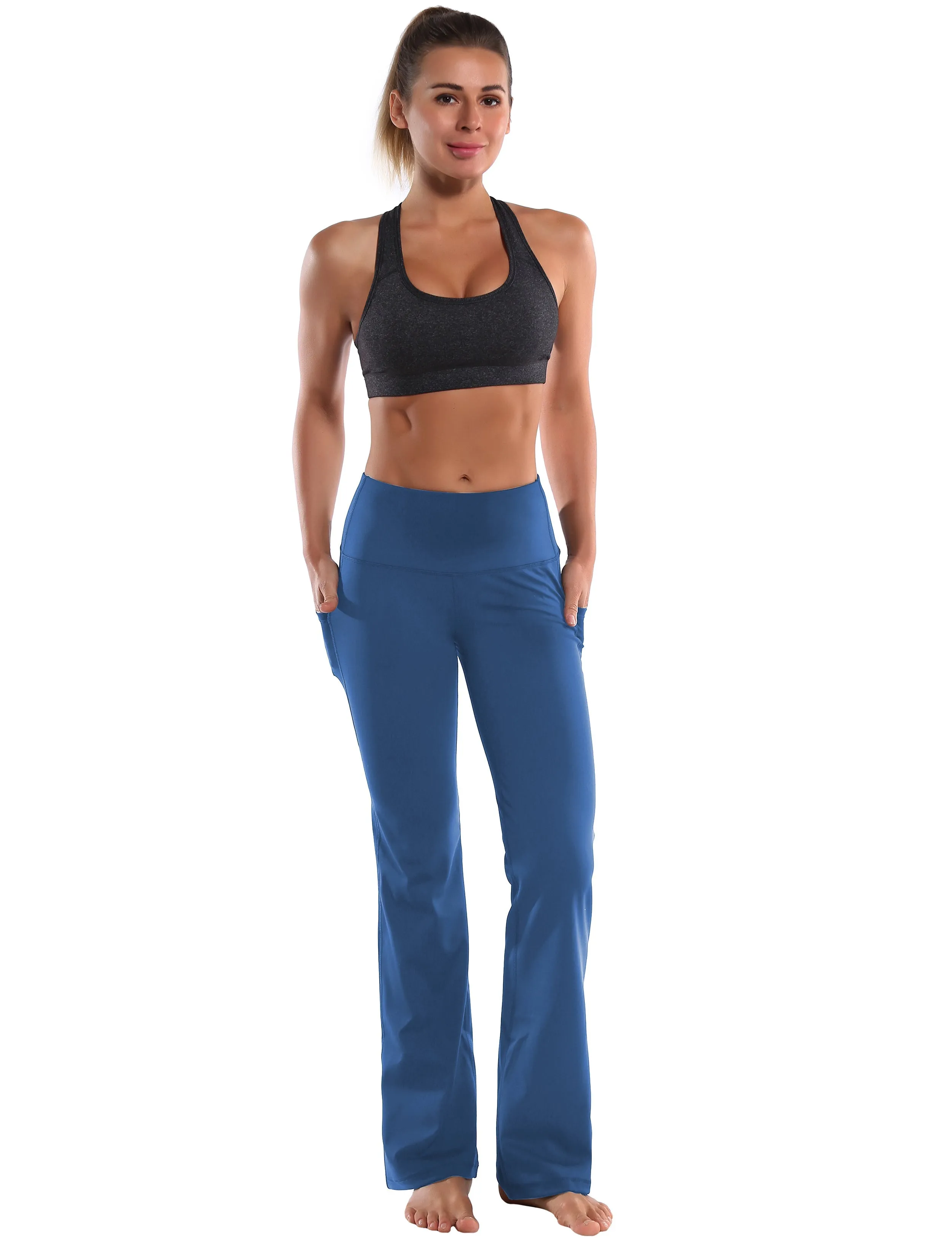 29" 31" 33" 35" 37"  Side Pockets Bootcut Leggings purplishblue_yoga