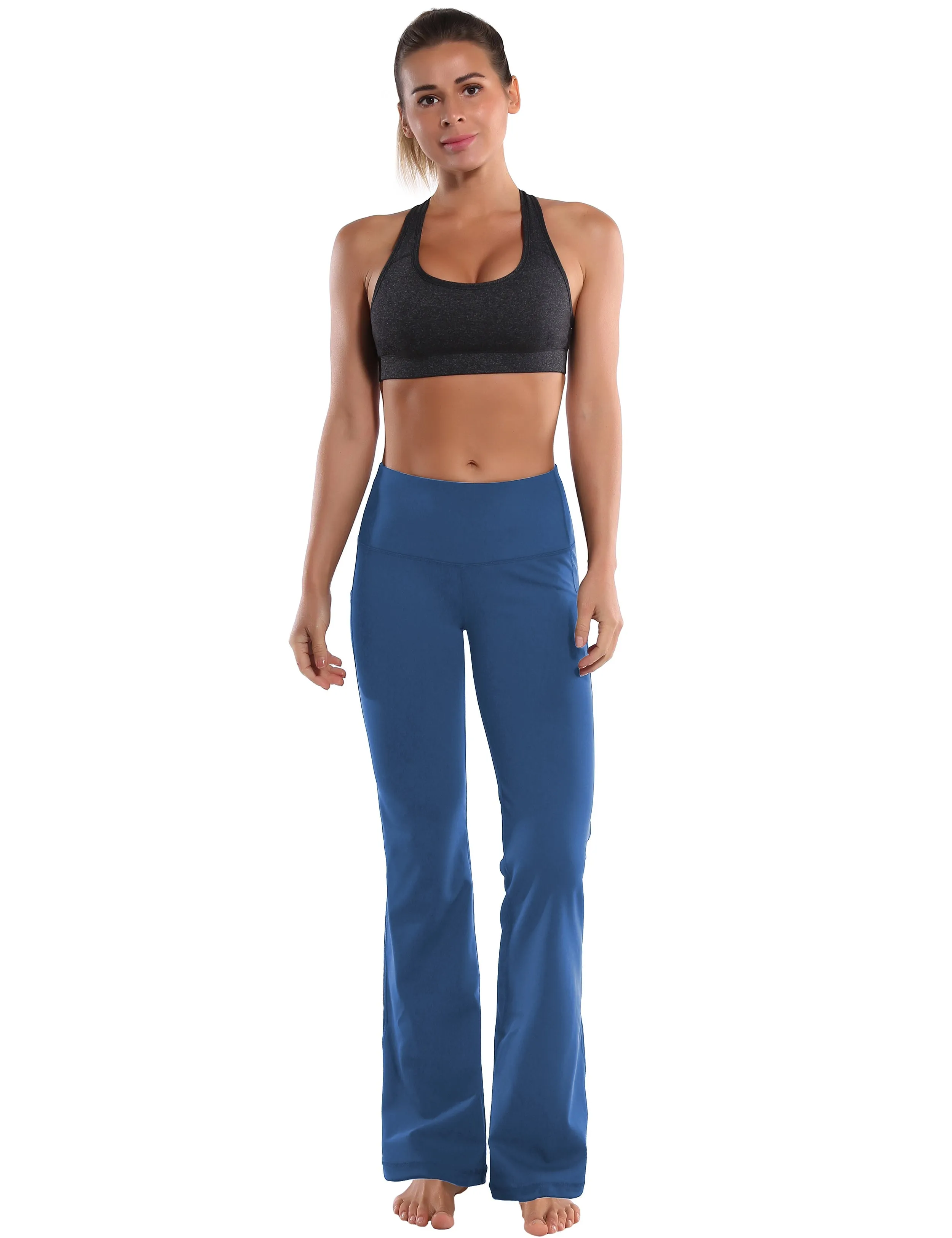 29" 31" 33" 35" 37"  Side Pockets Bootcut Leggings purplishblue_yoga