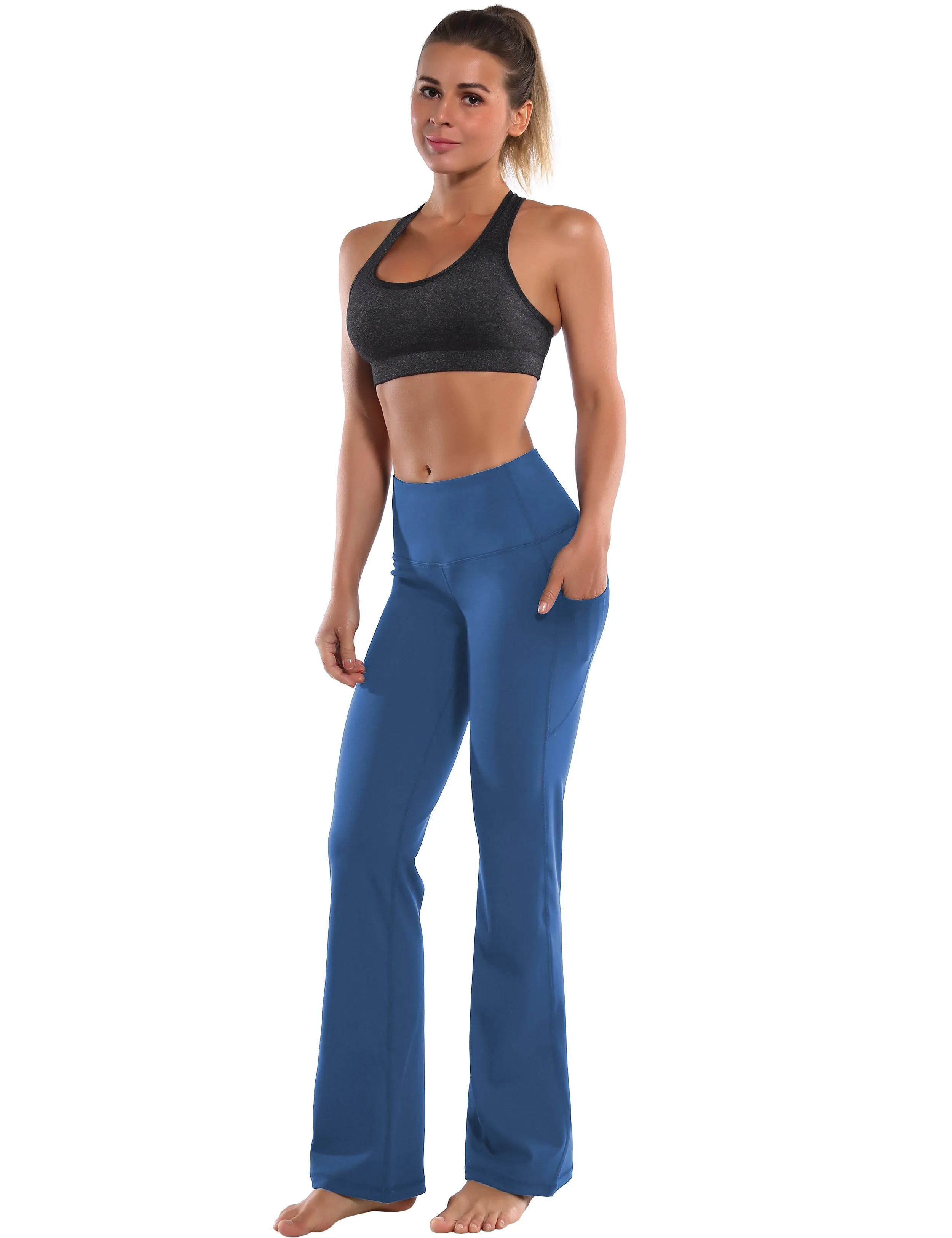 29" 31" 33" 35" 37"  Side Pockets Bootcut Leggings purplishblue_yoga