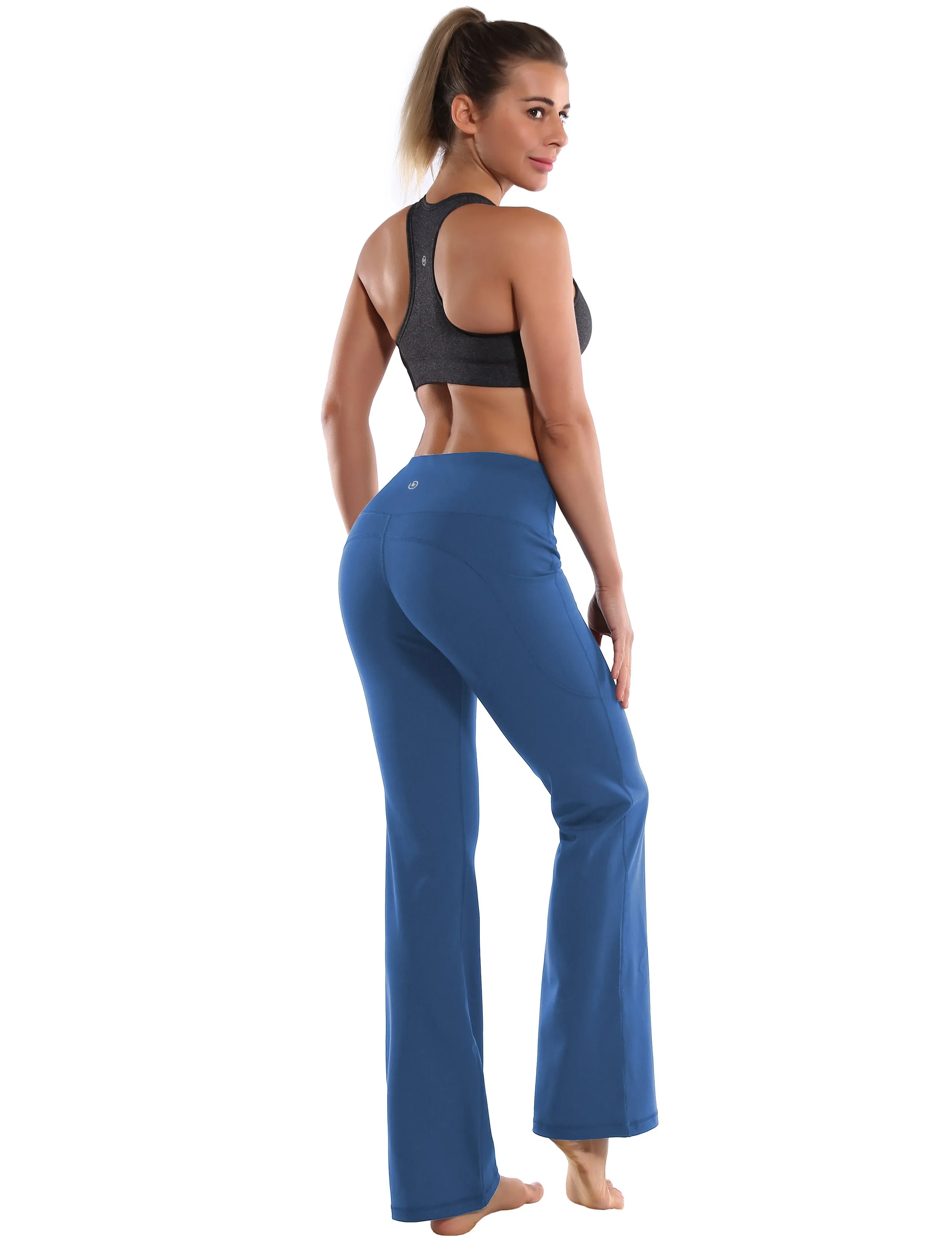 29" 31" 33" 35" 37"  Side Pockets Bootcut Leggings purplishblue_yoga