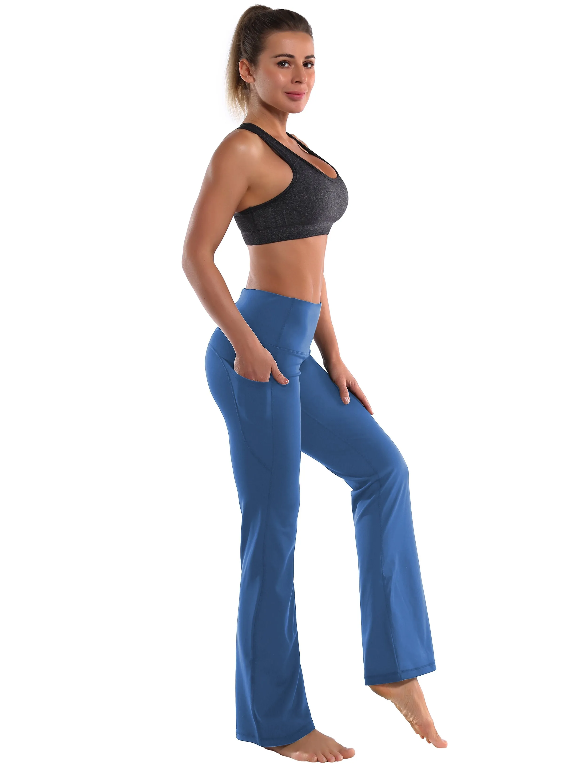 29" 31" 33" 35" 37"  Side Pockets Bootcut Leggings purplishblue_yoga