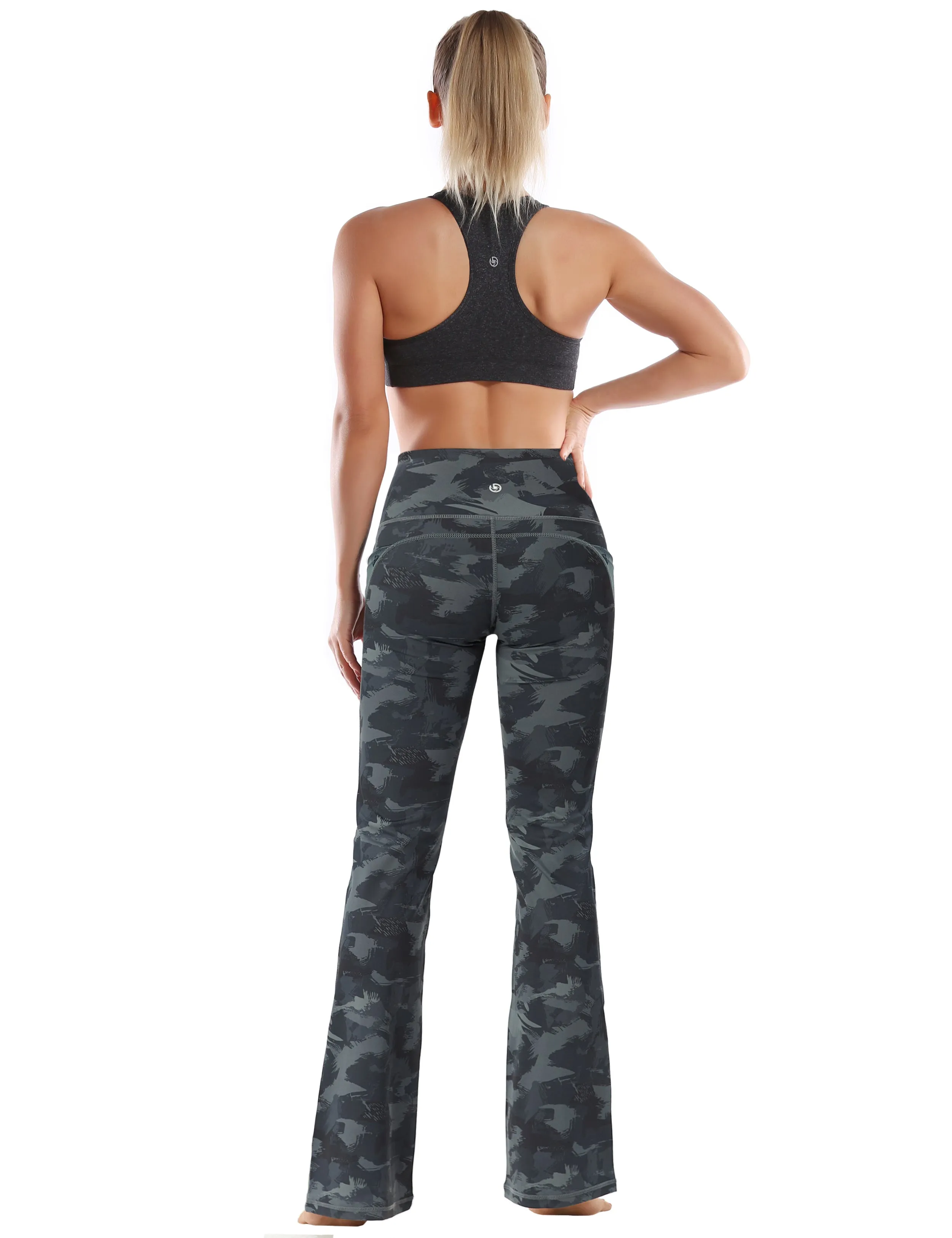 29" 31" 33" 35" 37"  Side Pockets Printed Bootcut Leggings dimgray brushcamo_yoga