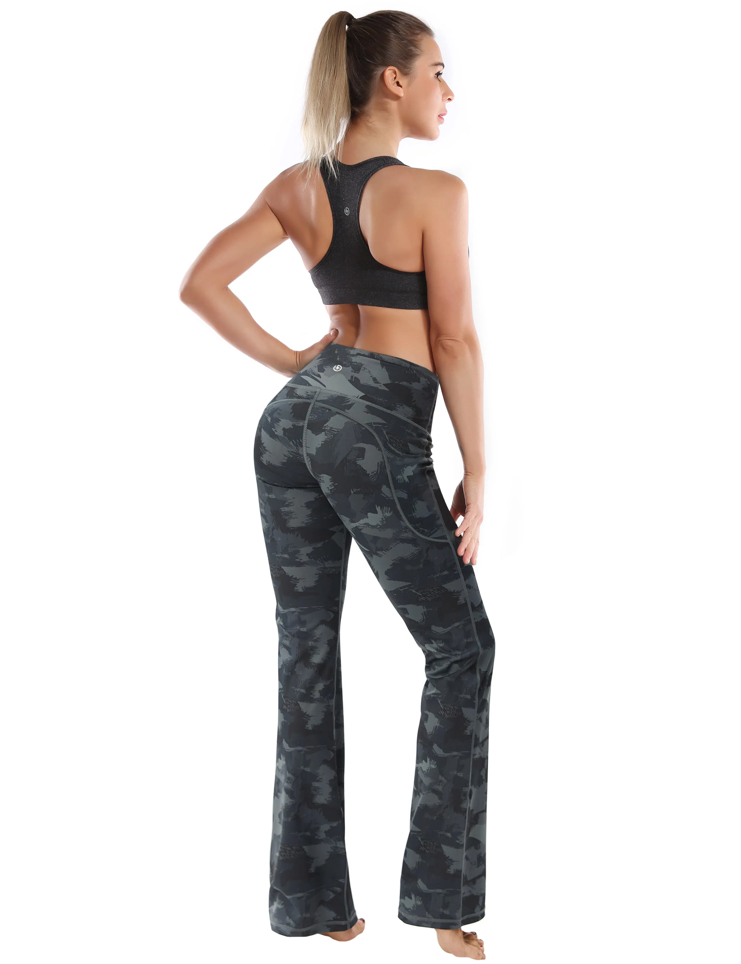 29" 31" 33" 35" 37"  Side Pockets Printed Bootcut Leggings dimgray brushcamo_yoga