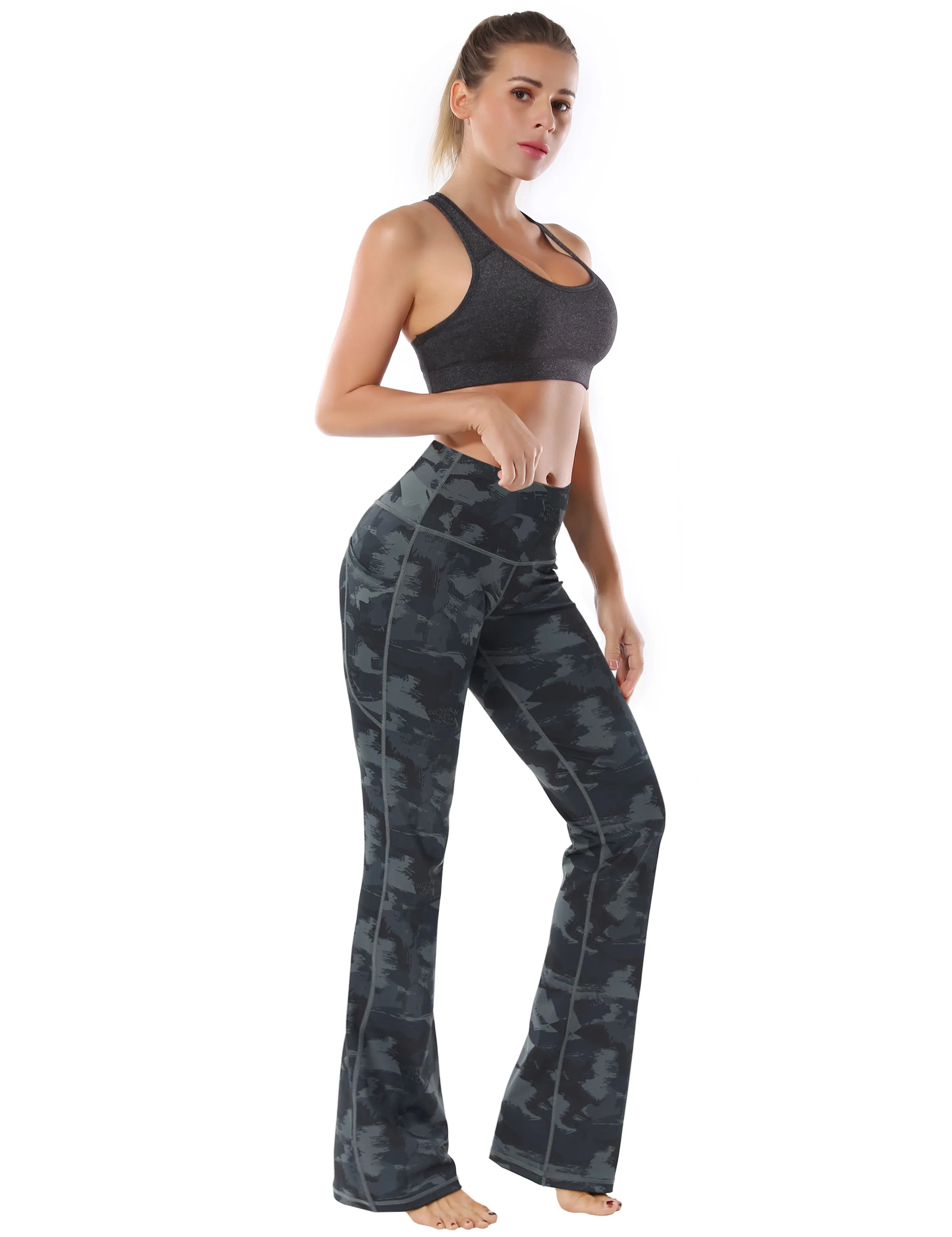 29" 31" 33" 35" 37"  Side Pockets Printed Bootcut Leggings dimgray brushcamo_yoga