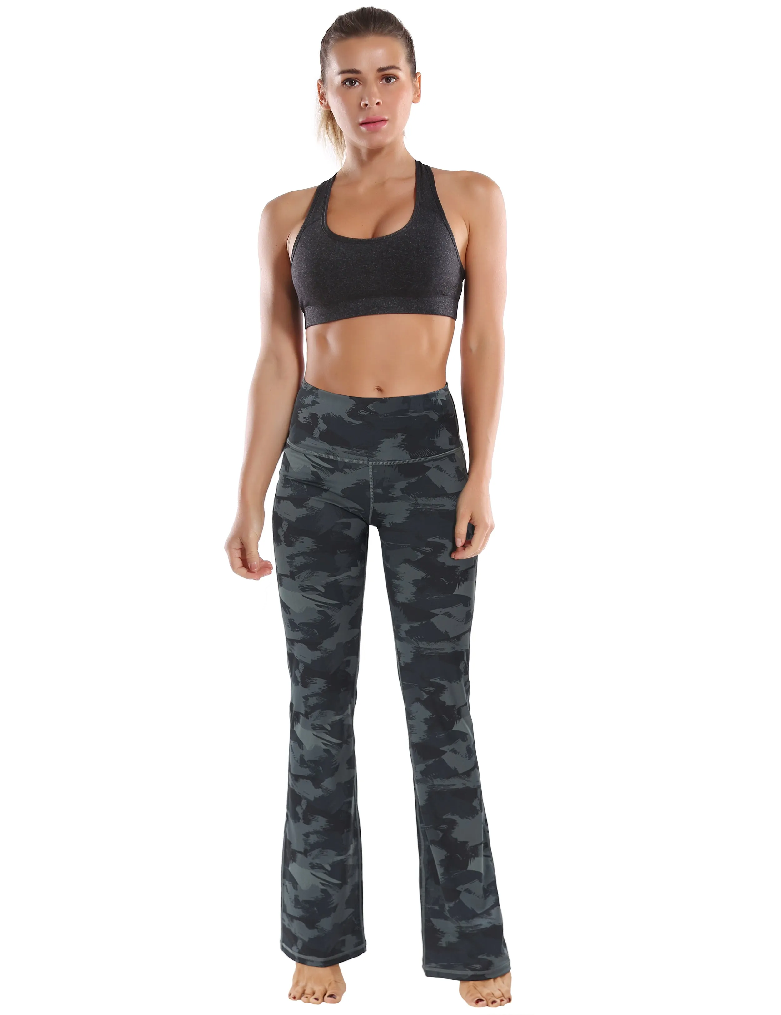 29" 31" 33" 35" 37"  Side Pockets Printed Bootcut Leggings dimgray brushcamo_yoga