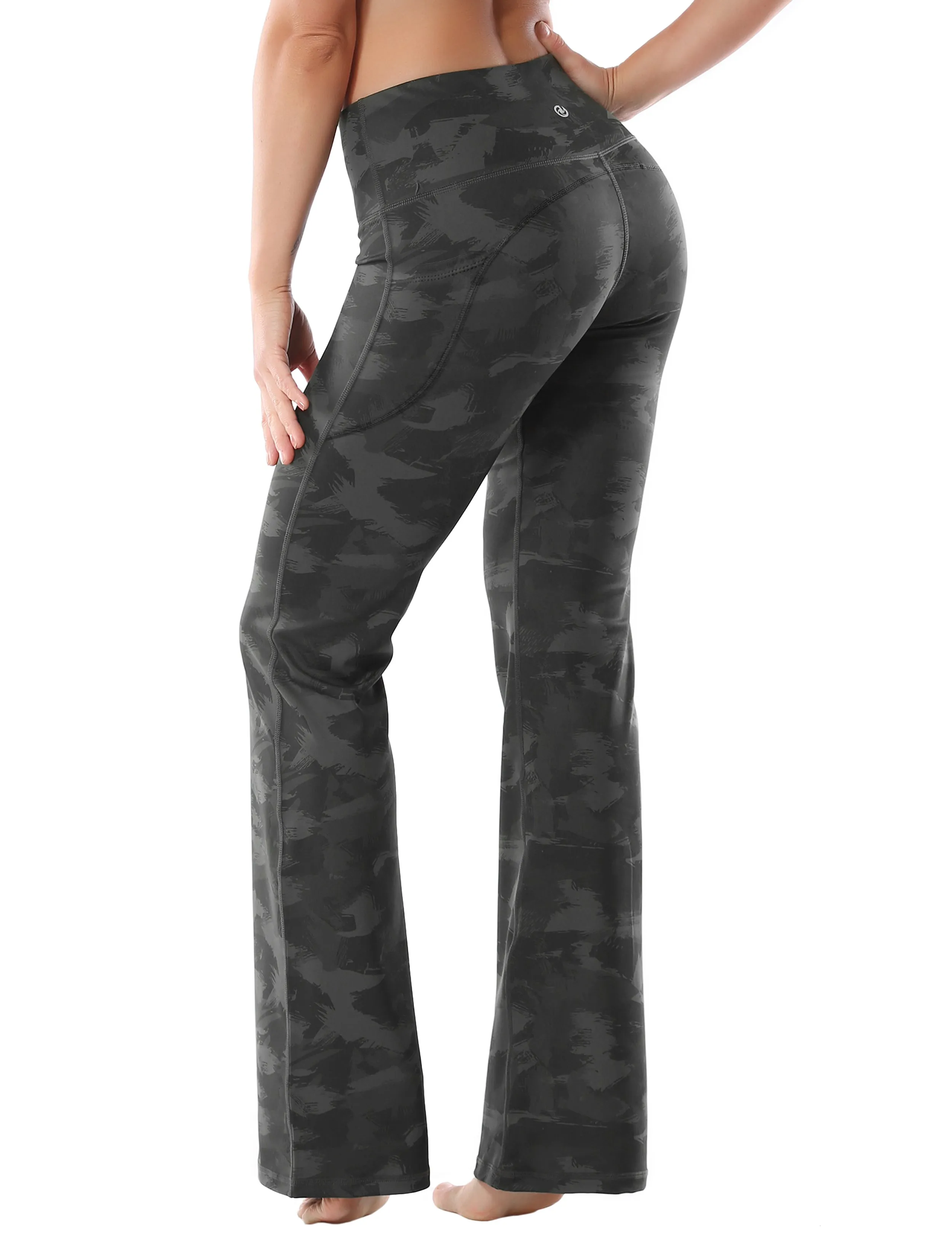 29" 31" 33" 35" 37"  Side Pockets Printed Bootcut Leggings dimgray brushcamo_yoga