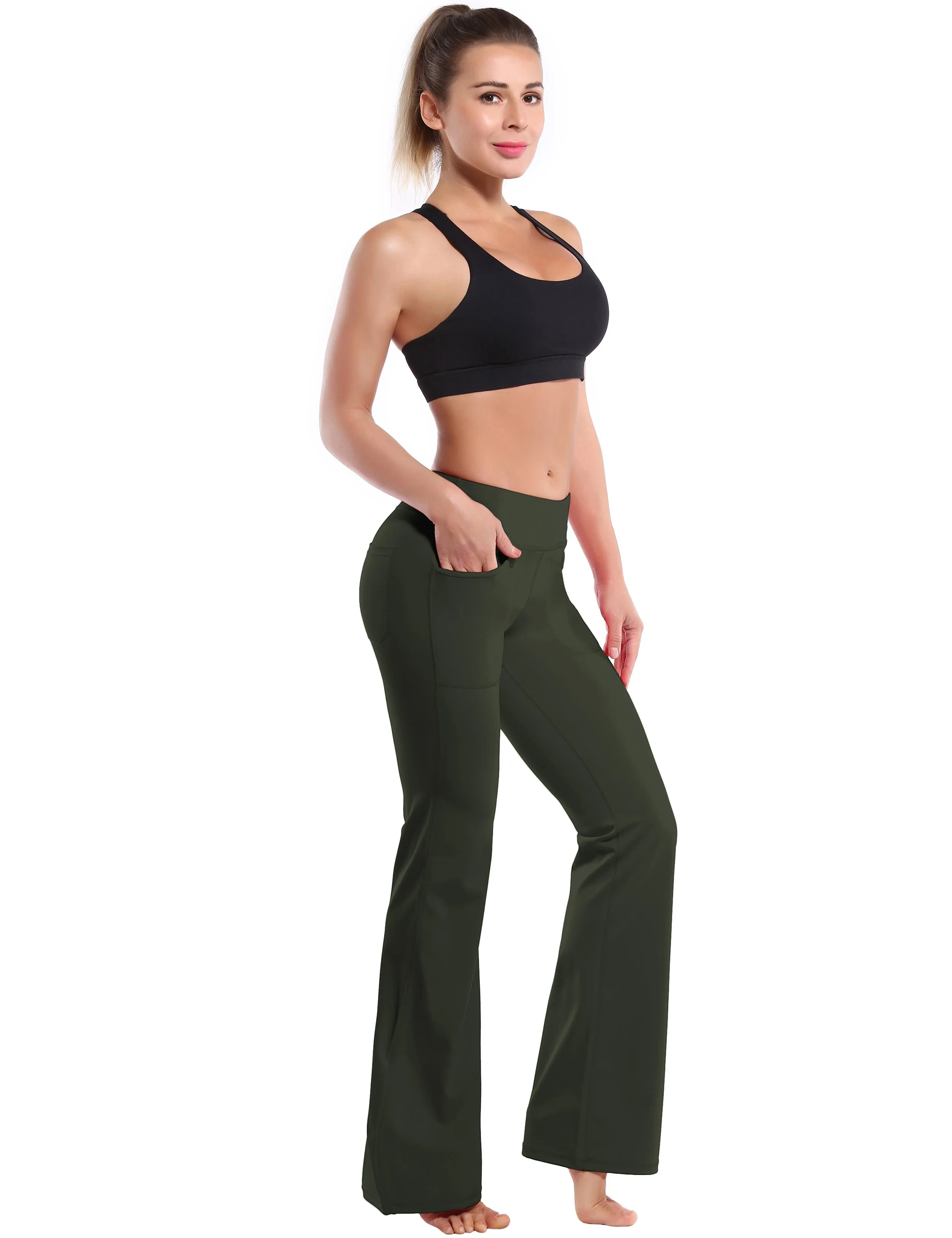 29" 31" 33" 35" Bootcut Leggings with Pockets olivegray ins_yoga