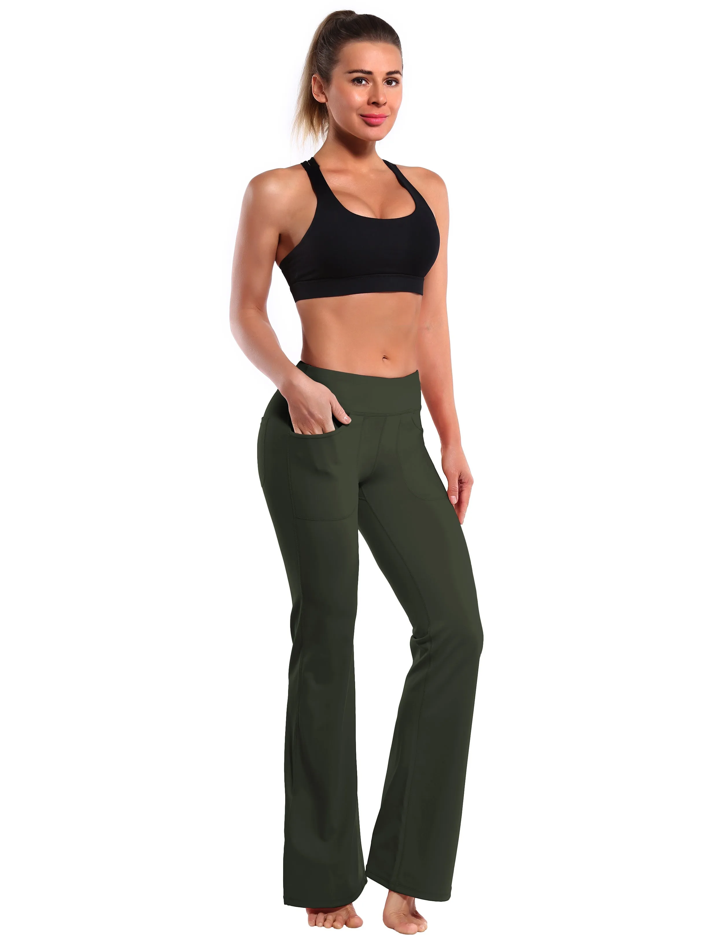 29" 31" 33" 35" Bootcut Leggings with Pockets olivegray ins_yoga