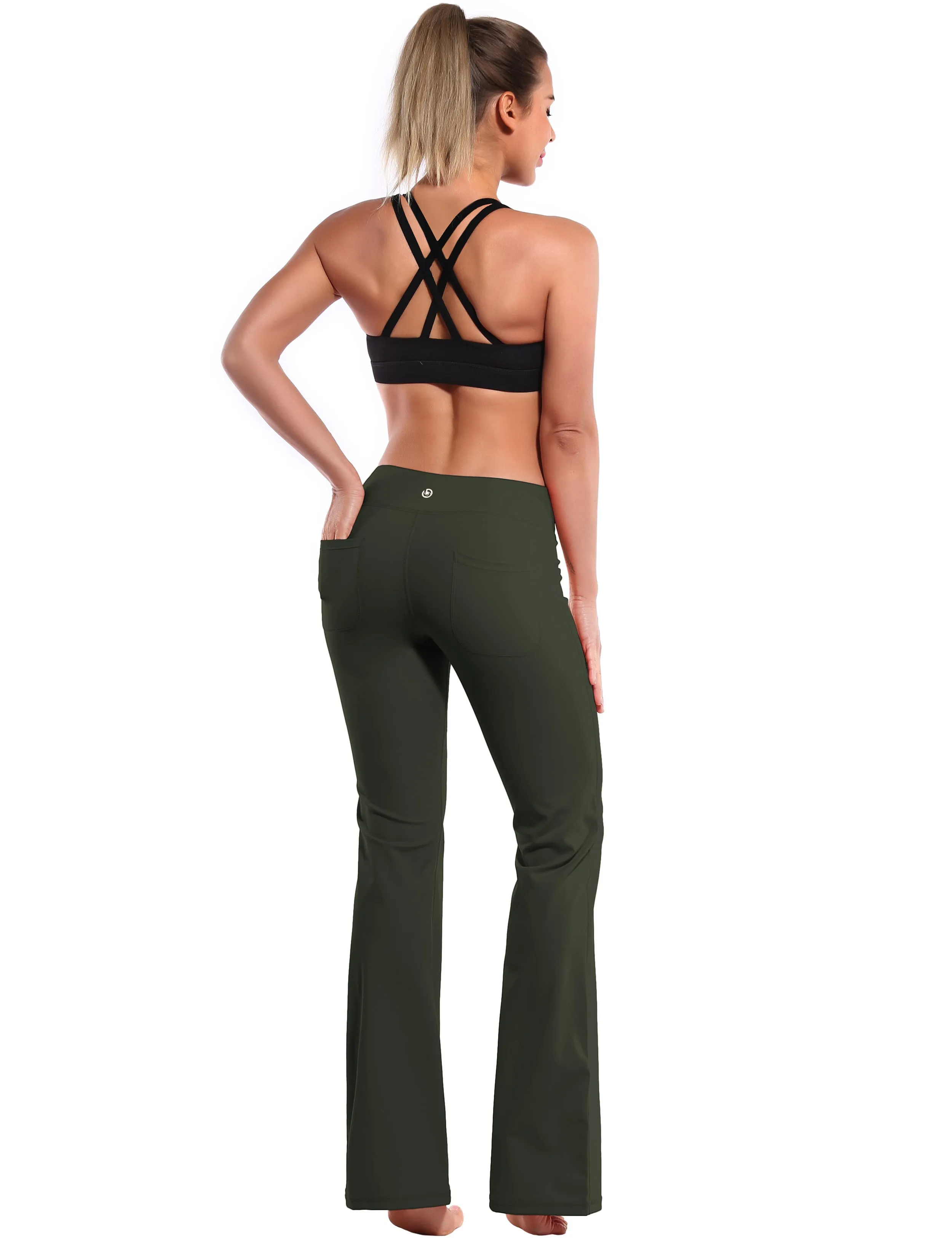 29" 31" 33" 35" Bootcut Leggings with Pockets olivegray_yoga