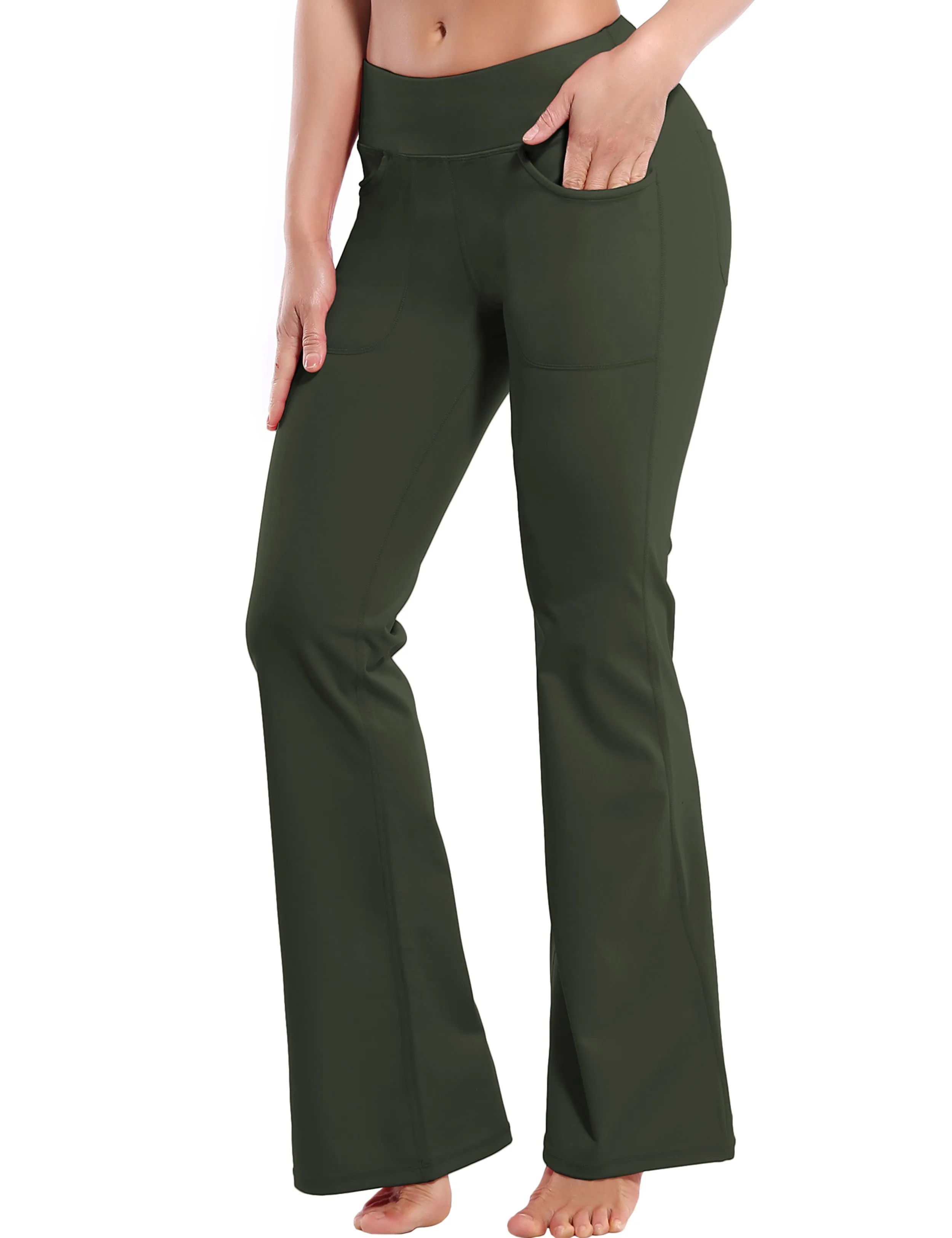29" 31" 33" 35" Bootcut Leggings with Pockets olivegray_yoga